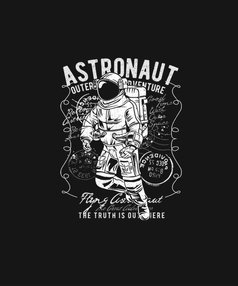Black Half Sleeve Round Neck Astronaut Printed Regular T-Shirt