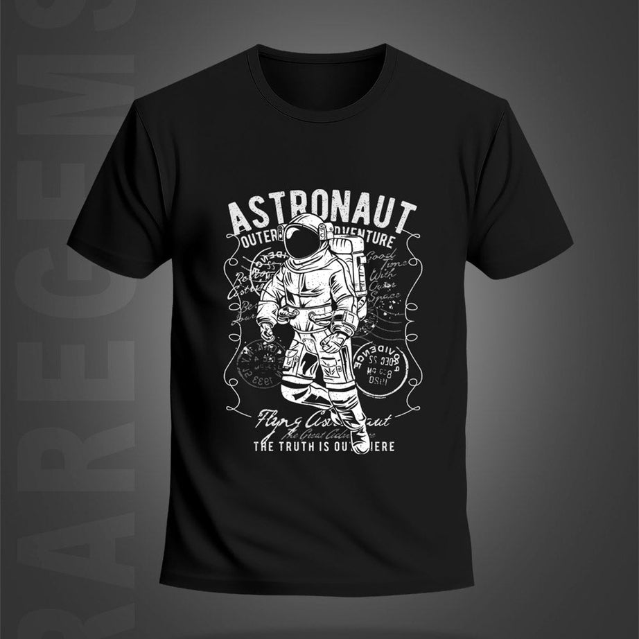 Black Half Sleeve Round Neck Astronaut Printed Regular T-Shirt