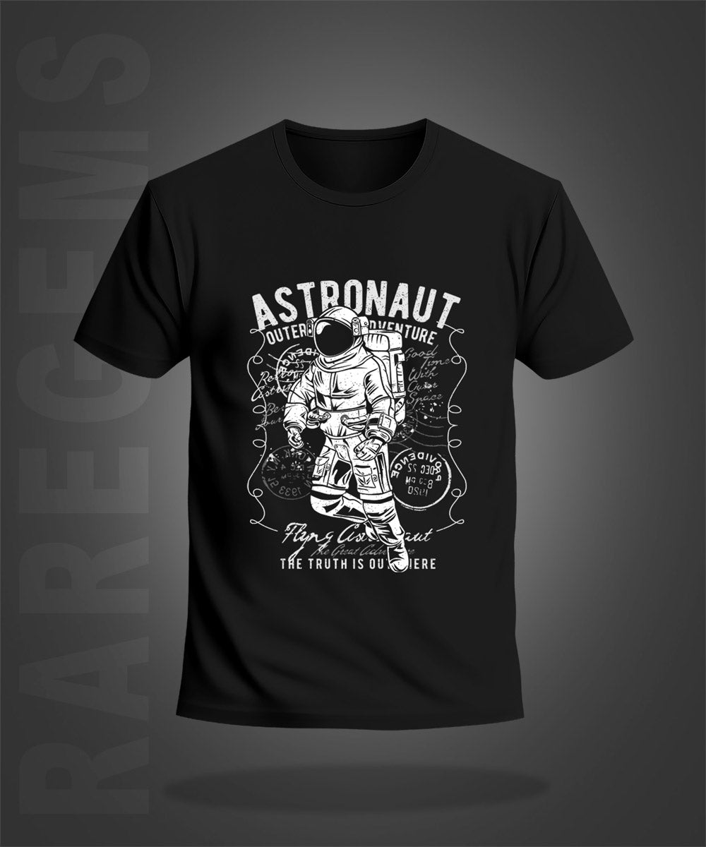 Black Half Sleeve Round Neck Astronaut Printed Regular T-Shirt