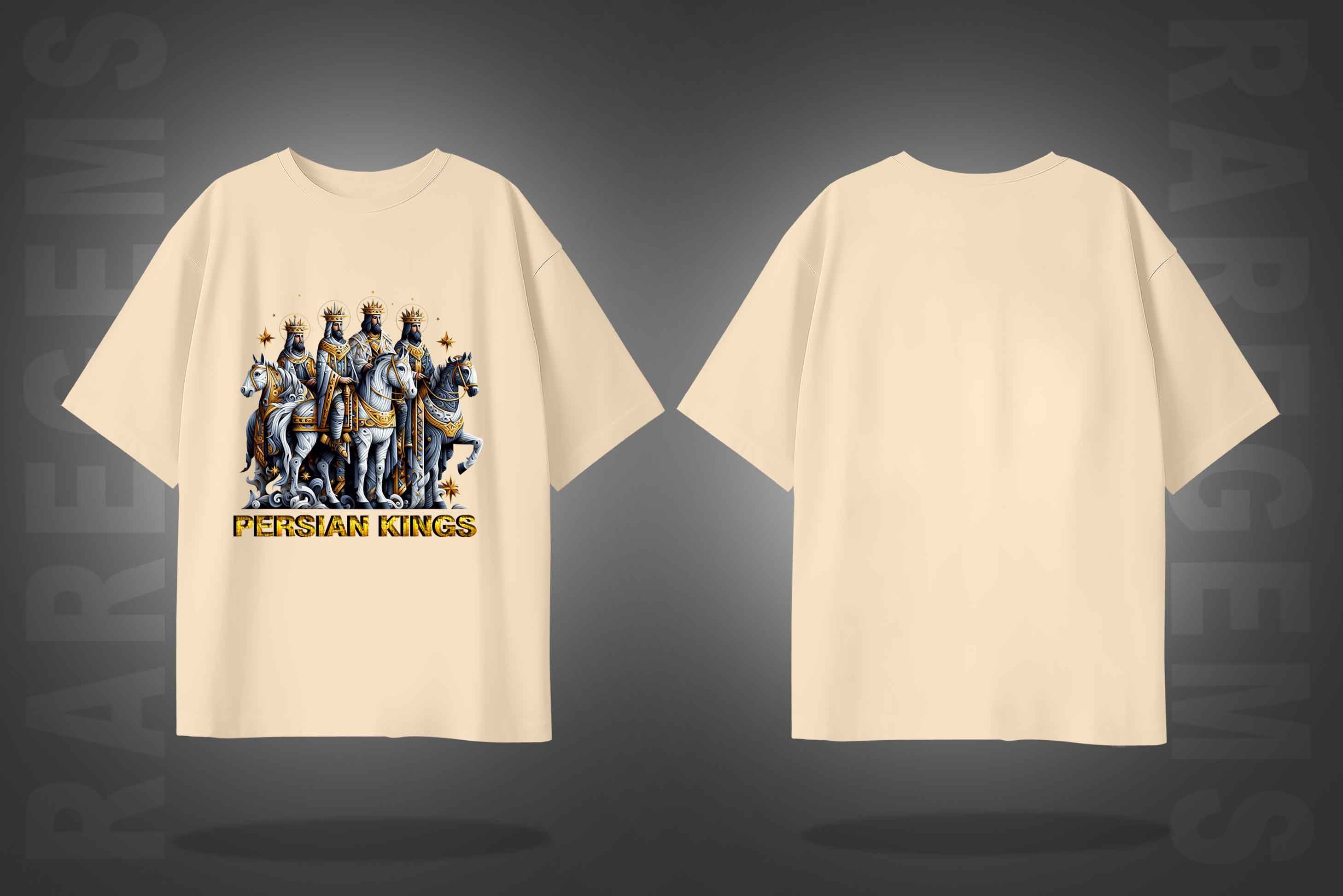 Beige Half Sleeve Round Neck Persian Kings Printed Oversized T-Shirt