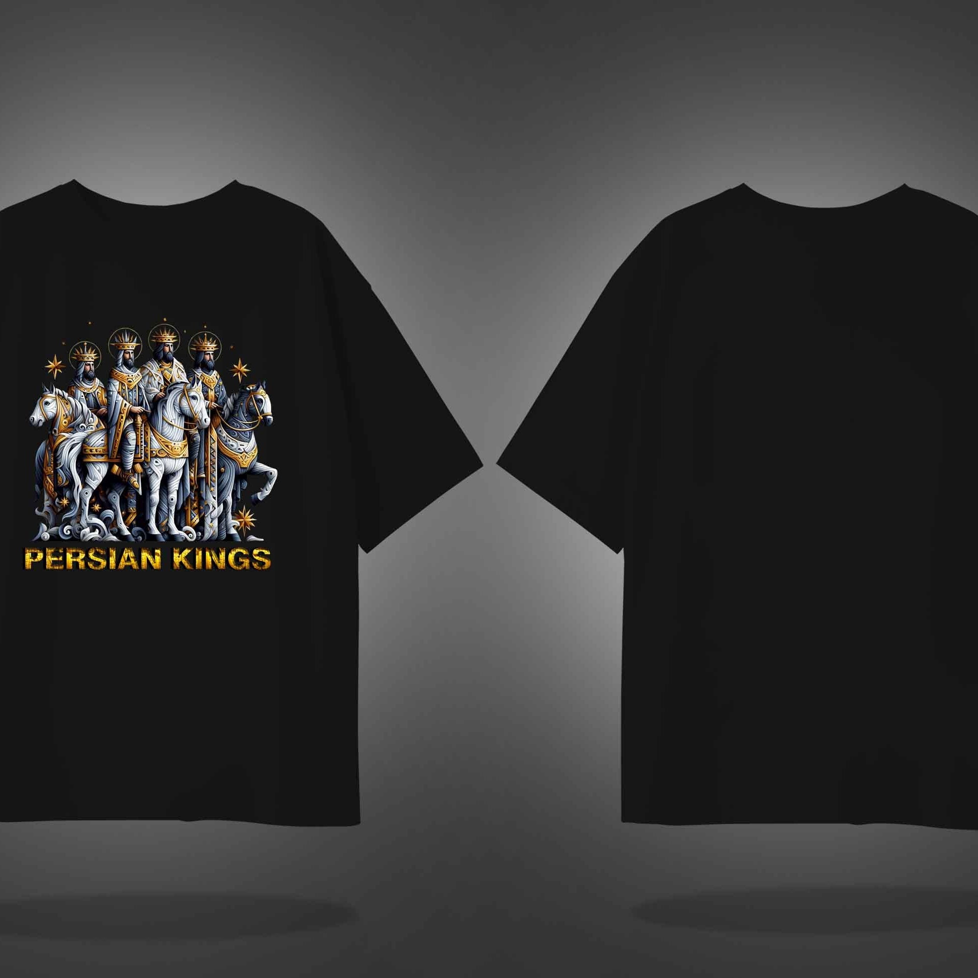 Black Half Sleeve Round Neck Persian Kings Printed Oversized T-Shirt
