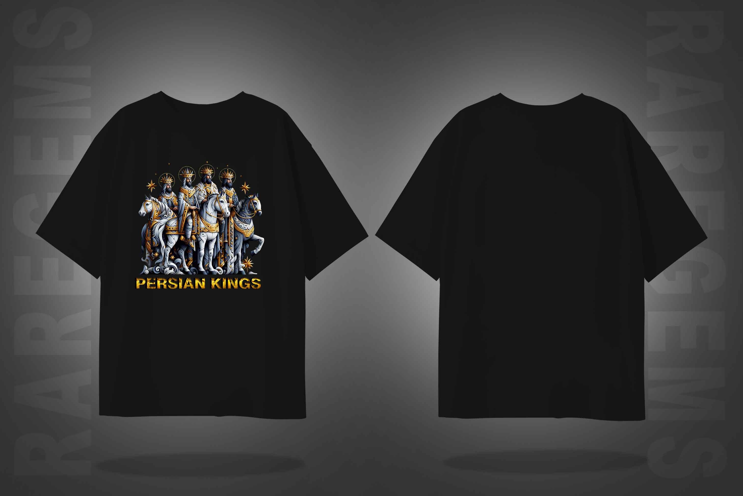Black Half Sleeve Round Neck Persian Kings Printed Oversized T-Shirt
