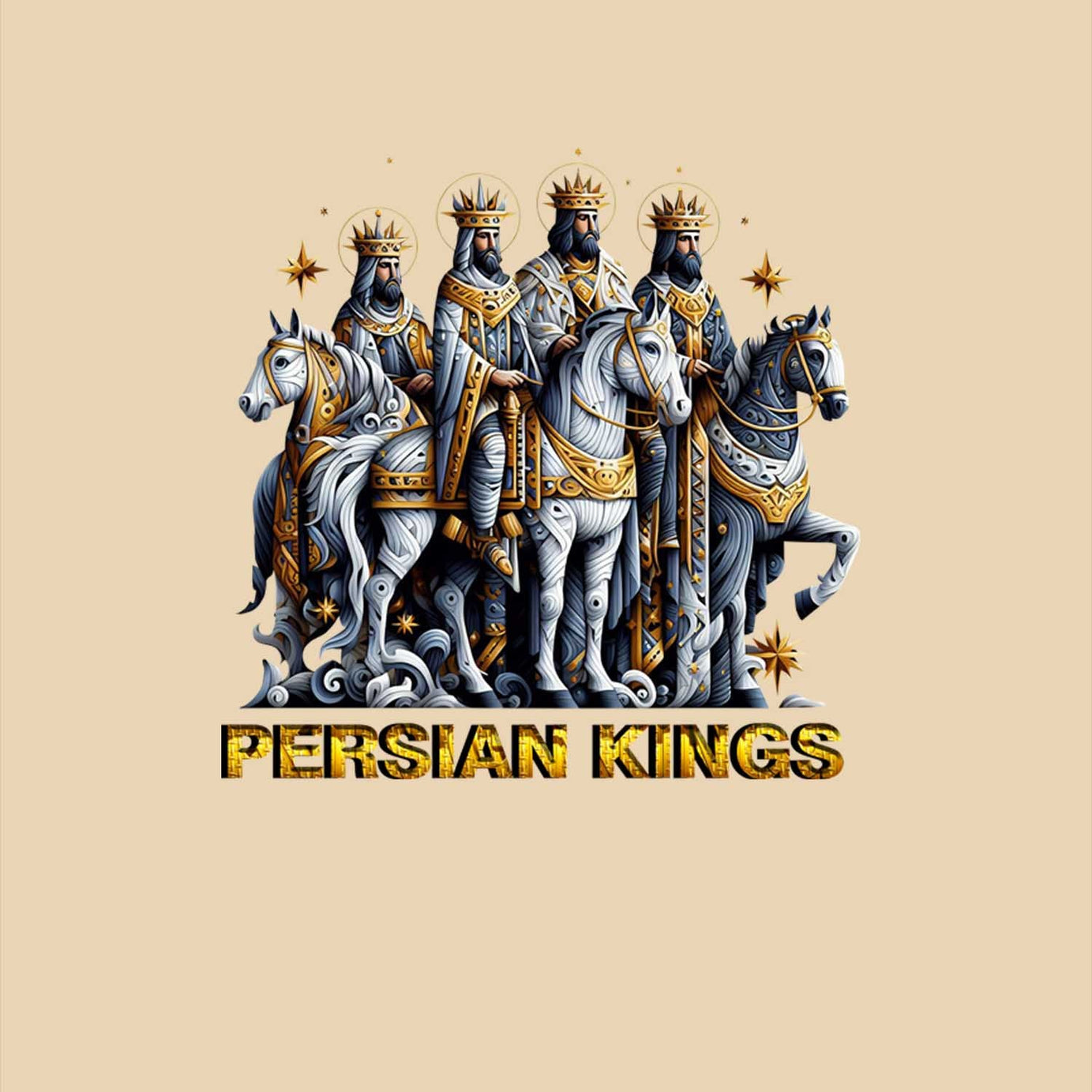 Beige Half Sleeve Round Neck Persian Kings Printed Oversized T-Shirt