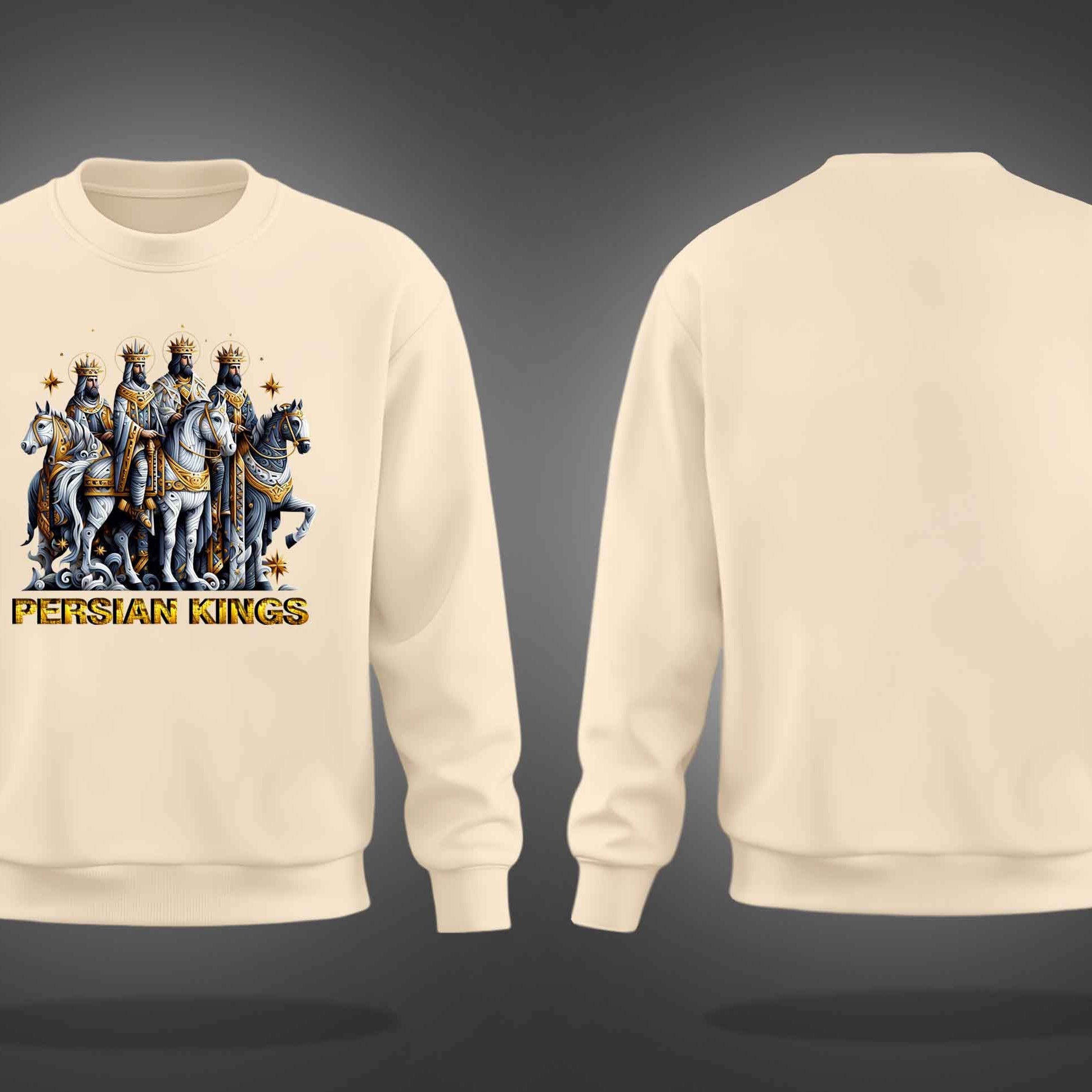 Beige Round Neck Persian Kings Printed Sweatshirt