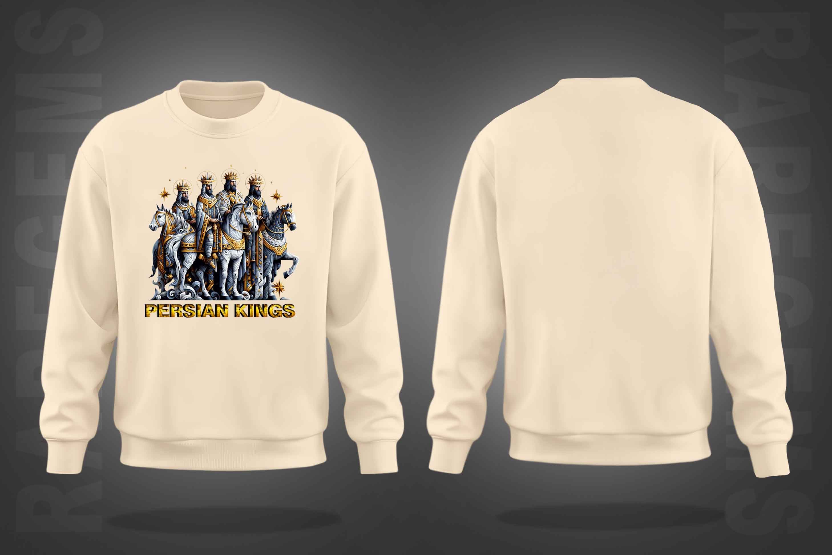 Beige Round Neck Persian Kings Printed Sweatshirt