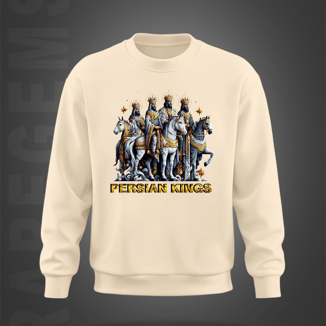 Beige Round Neck Persian Kings Printed Sweatshirt