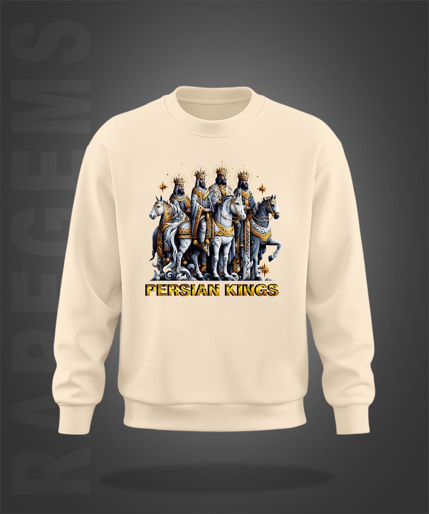 Beige Round Neck Persian Kings Printed Sweatshirt