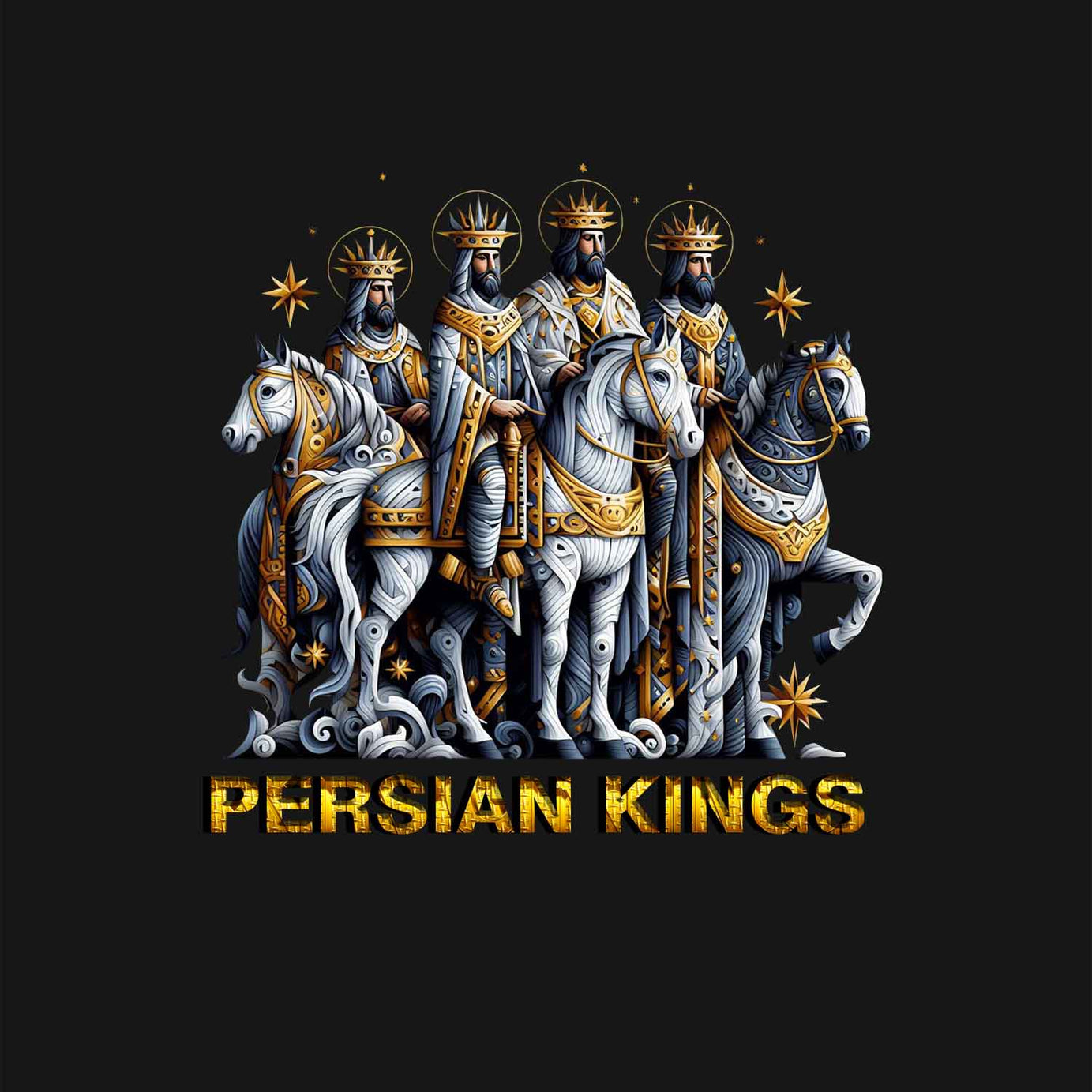 Black Half Sleeve Round Neck Persian Kings Printed Regular T-Shirt