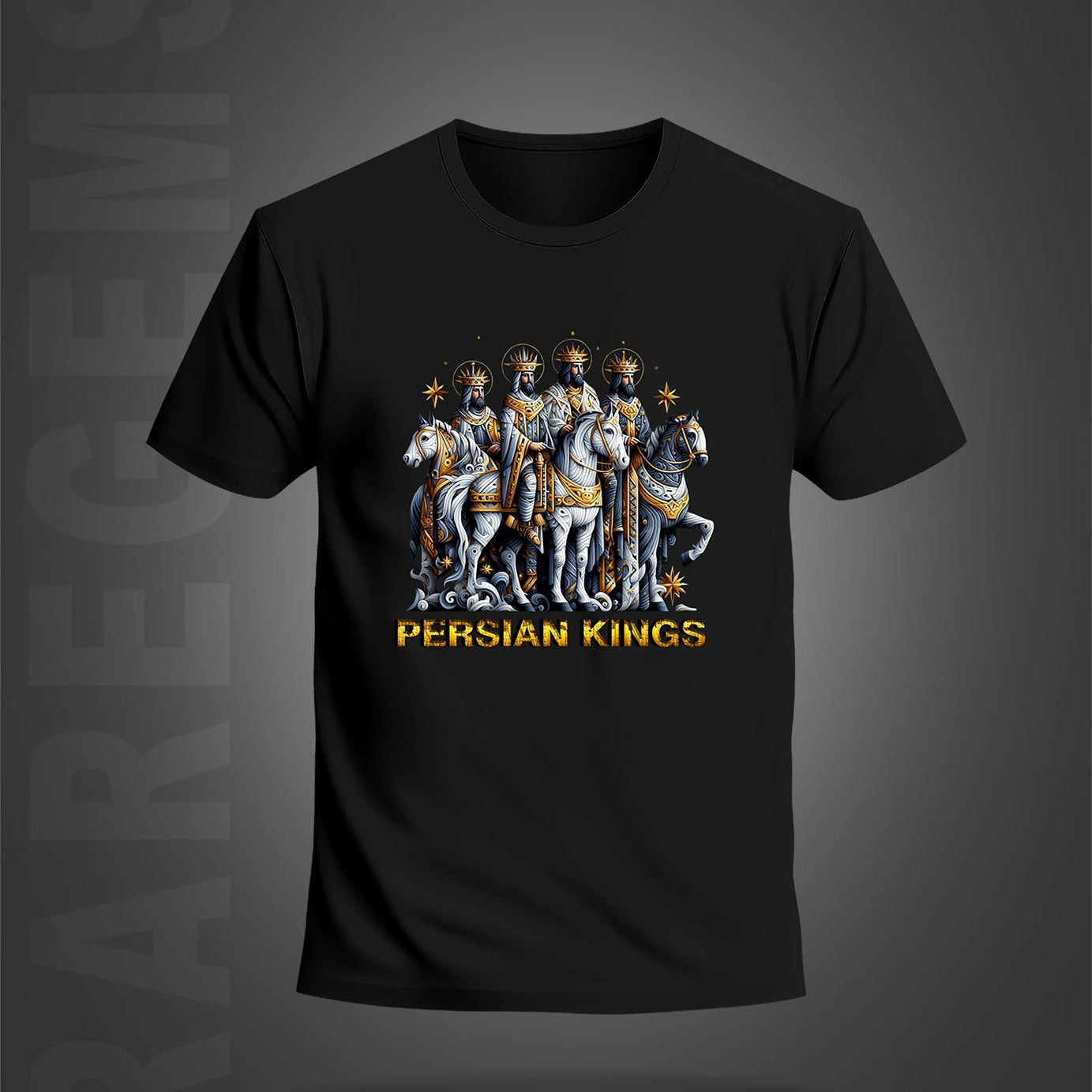 Black Half Sleeve Round Neck Persian Kings Printed Regular T-Shirt