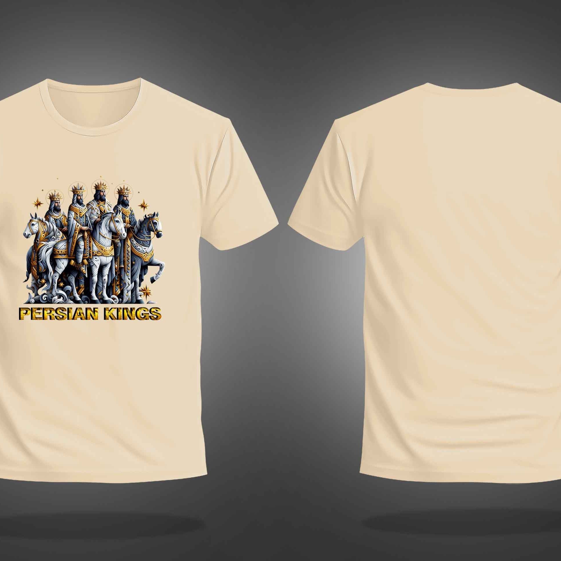 Beige Half Sleeve Round Neck Persian Kings Printed Regular T-Shirt