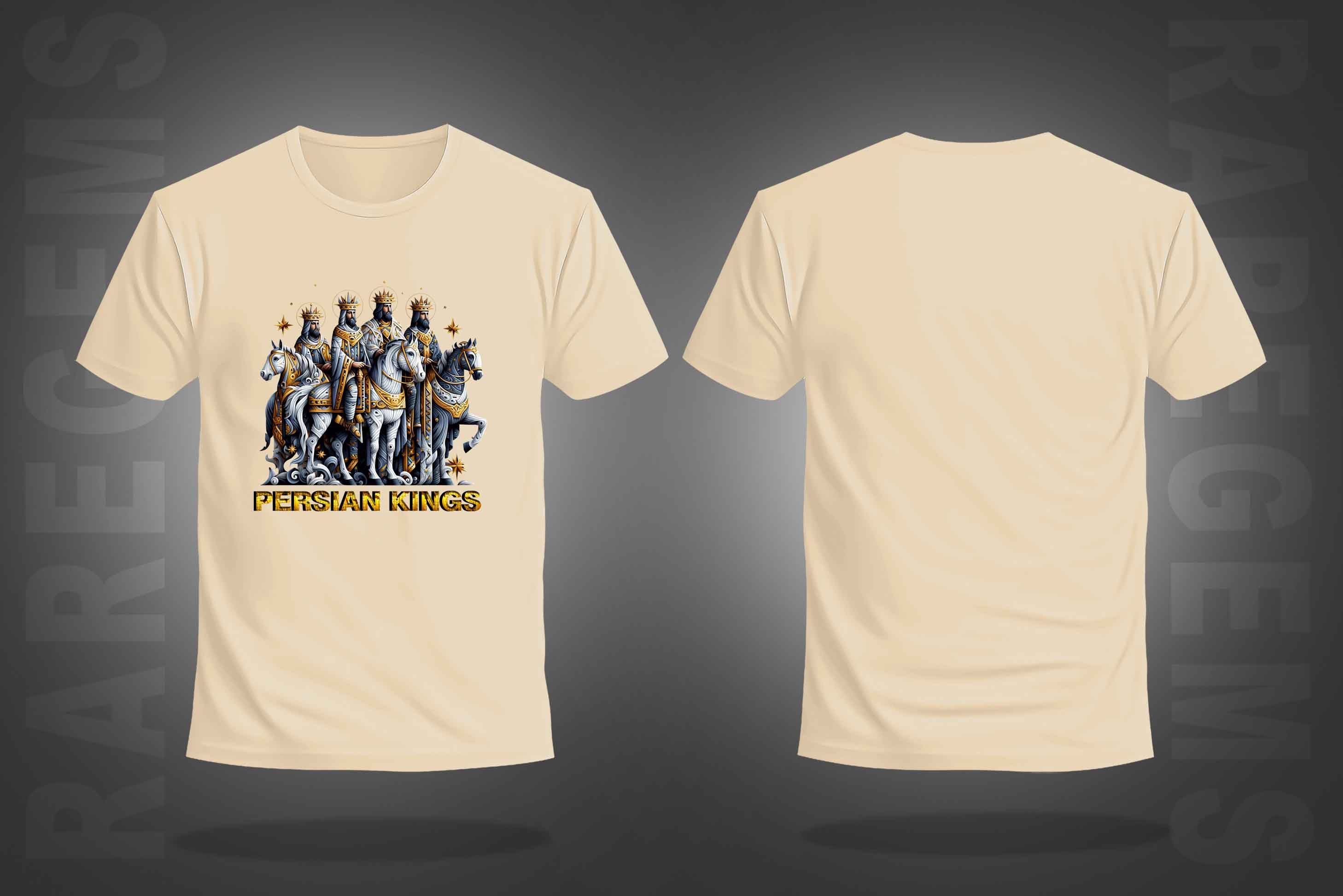 Beige Half Sleeve Round Neck Persian Kings Printed Regular T-Shirt