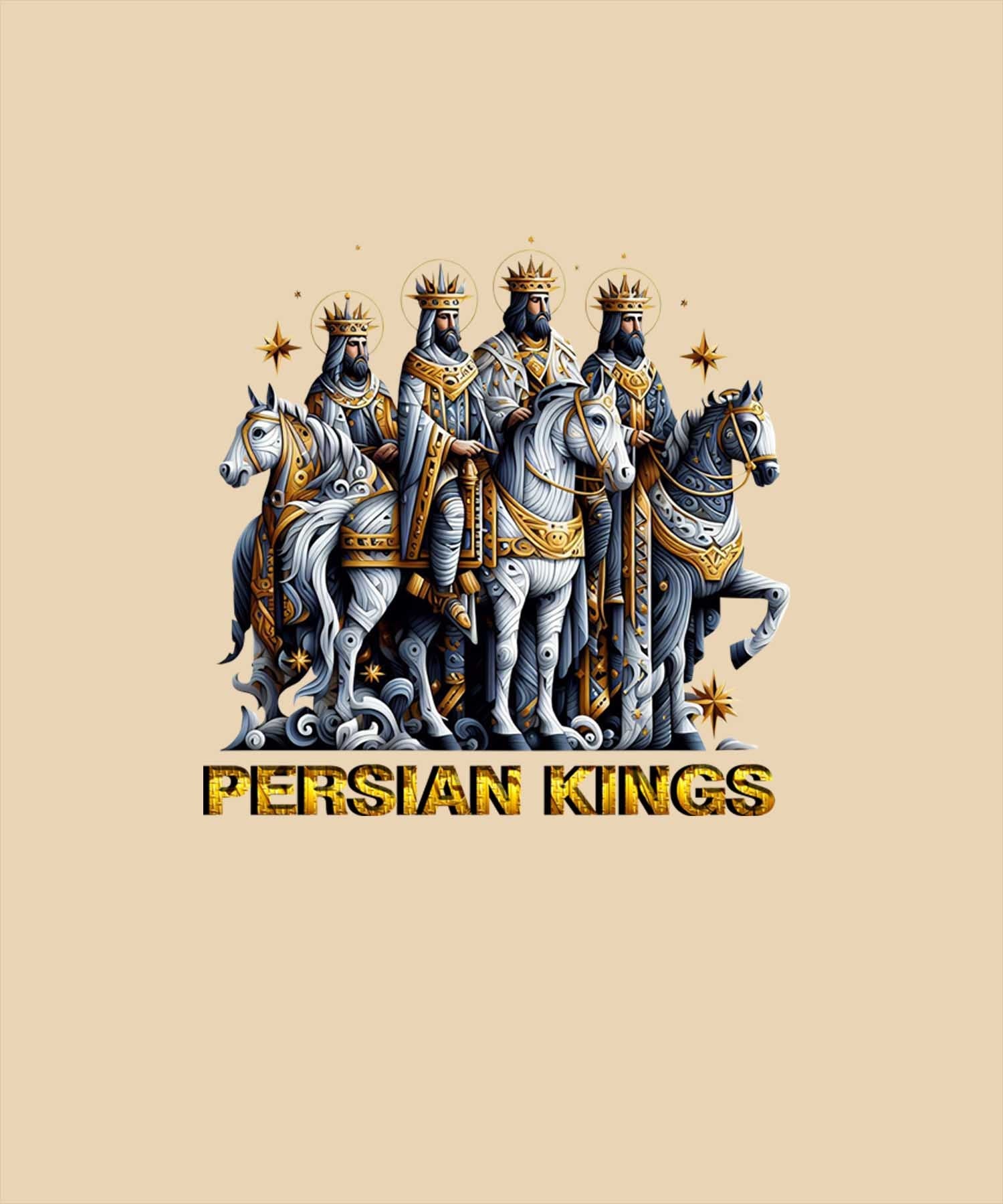 Beige Half Sleeve Round Neck Persian Kings Printed Regular T-Shirt