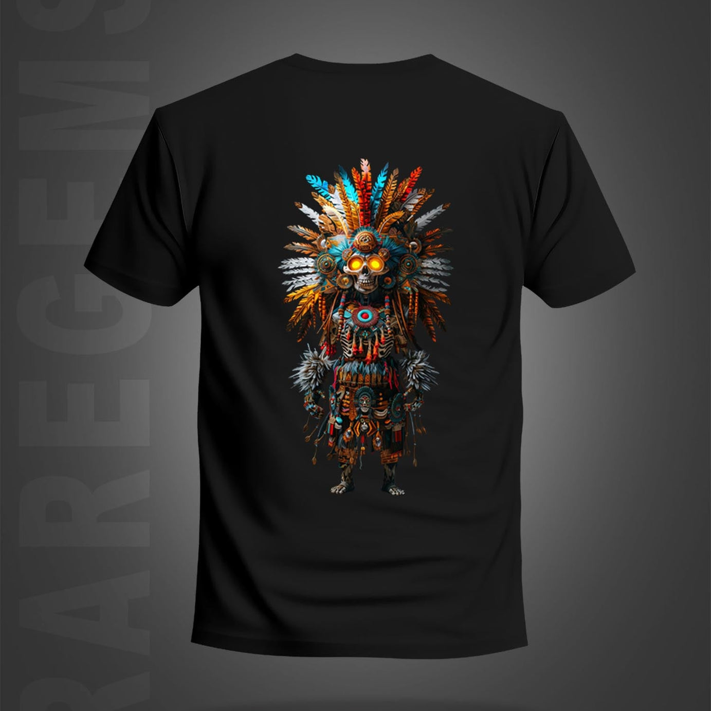 Black Half Sleeve Round Neck Tribal Skeleton Printed Regular T-Shirt