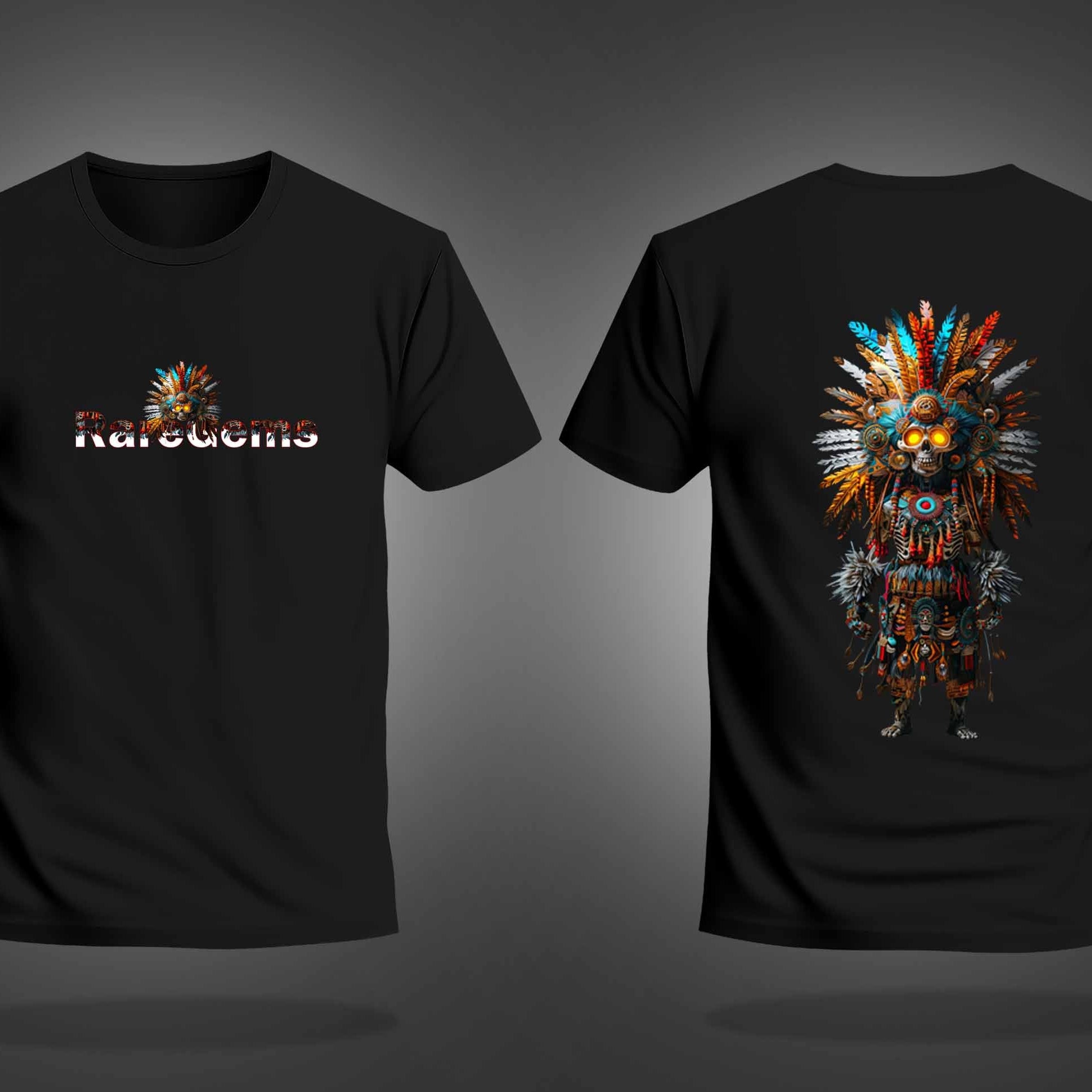 Black Half Sleeve Round Neck Tribal Skeleton Printed Regular T-Shirt