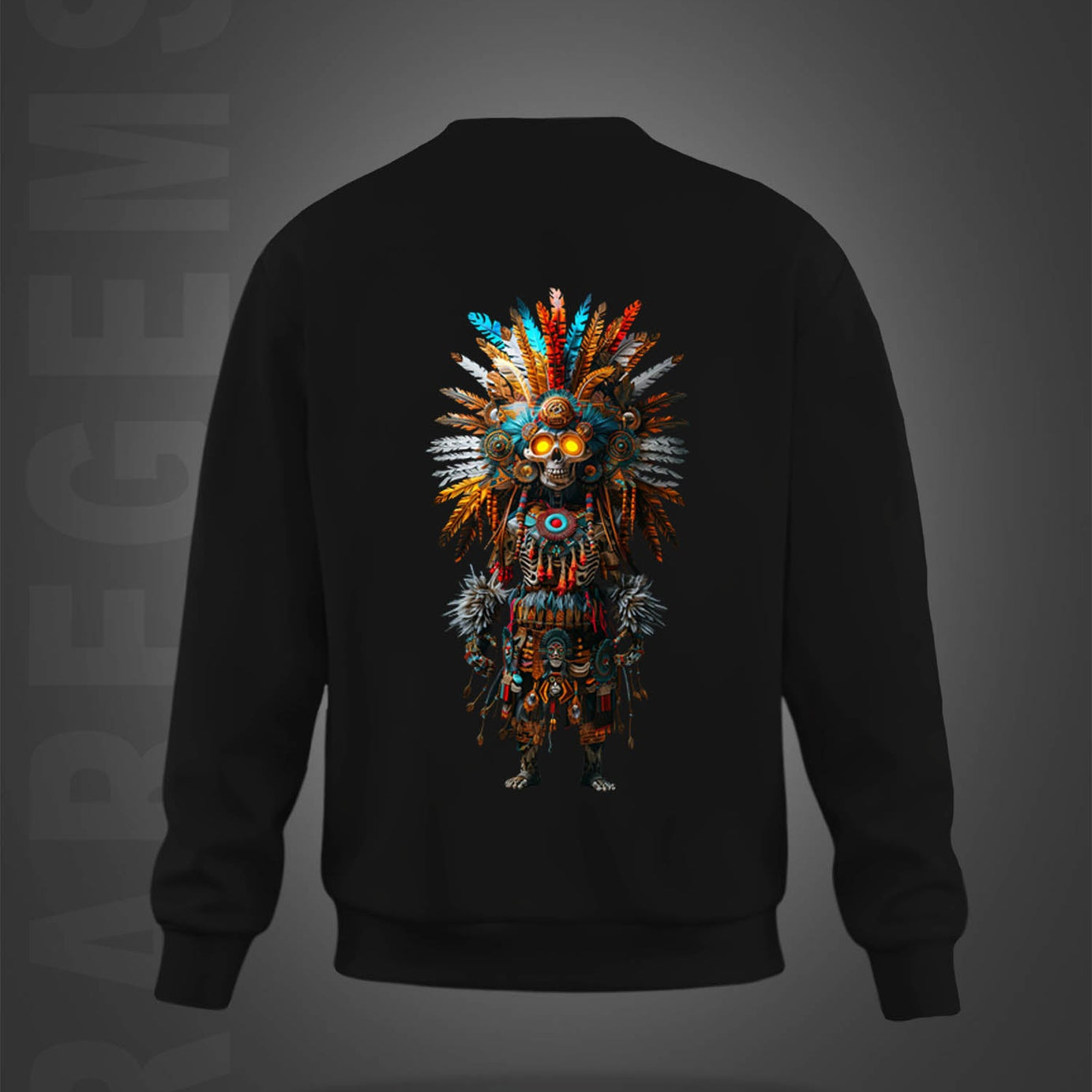 Black Round Neck Tribal Skeleton Printed Sweatshirt