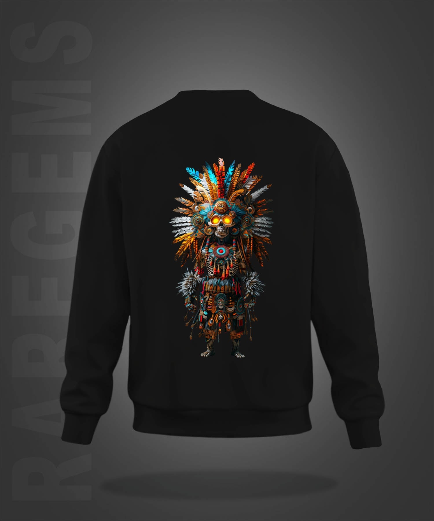 Black Round Neck Tribal Skeleton Printed Sweatshirt