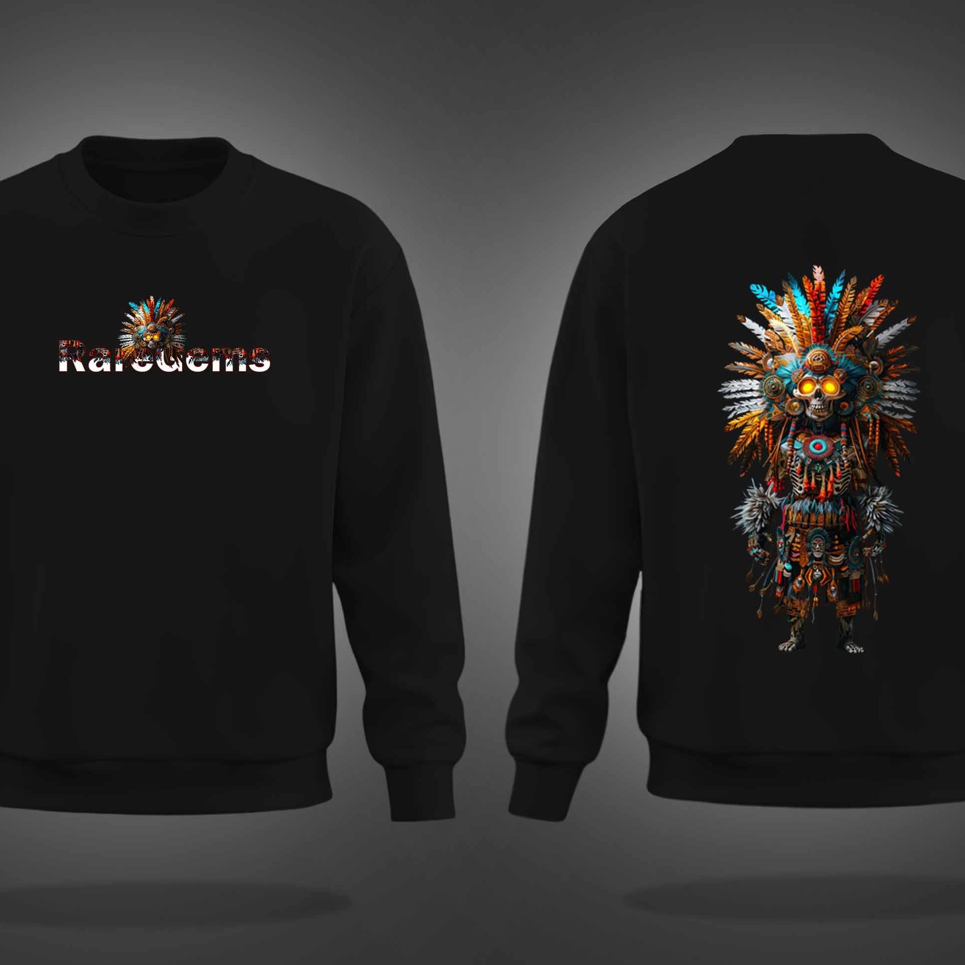 Black Round Neck Tribal Skeleton Printed Sweatshirt