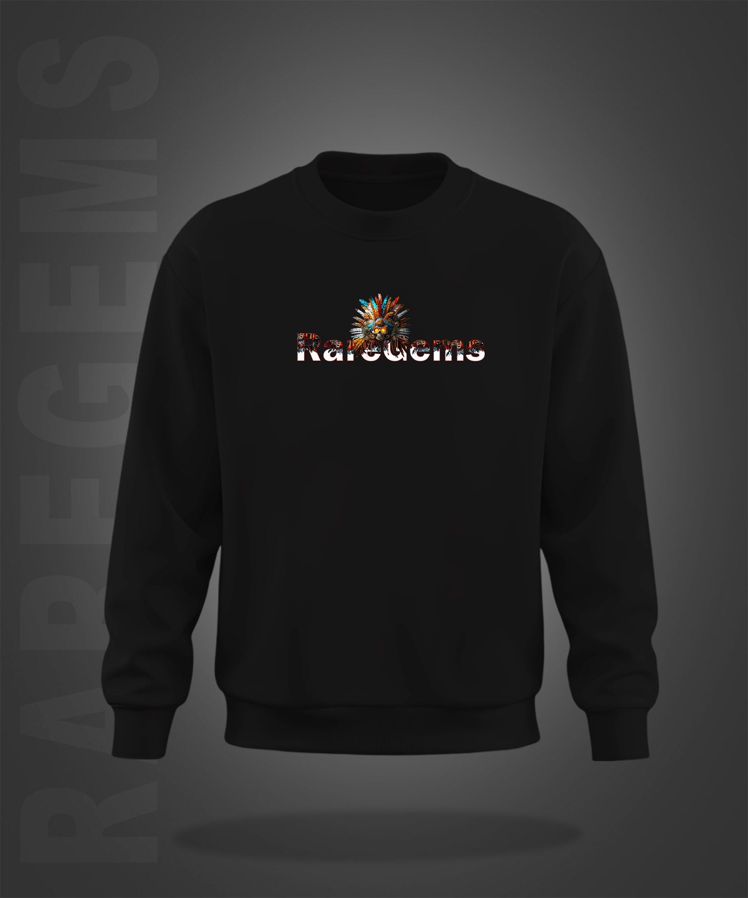 Black Round Neck Tribal Skeleton Printed Sweatshirt