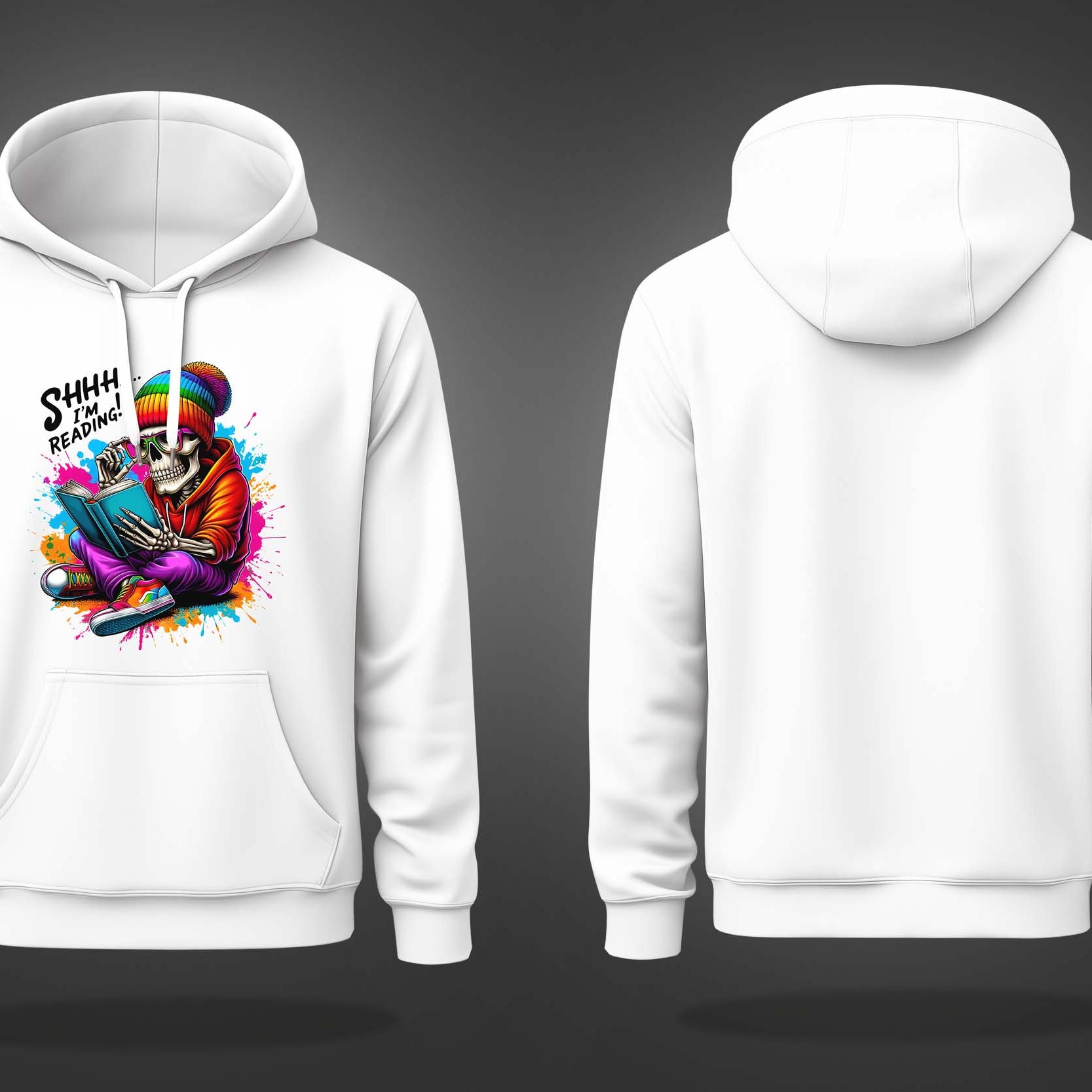 White Skeleton Reader Printed Regular Hoodie
