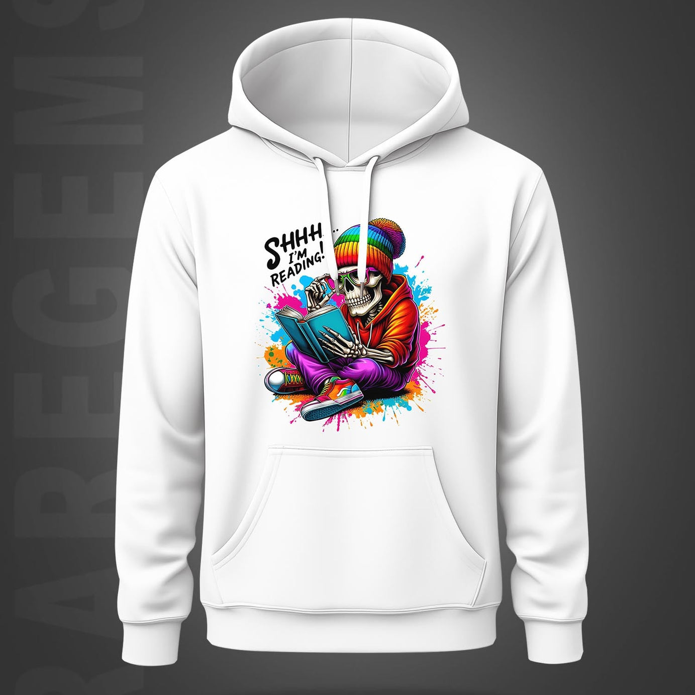 White Skeleton Reader Printed Regular Hoodie