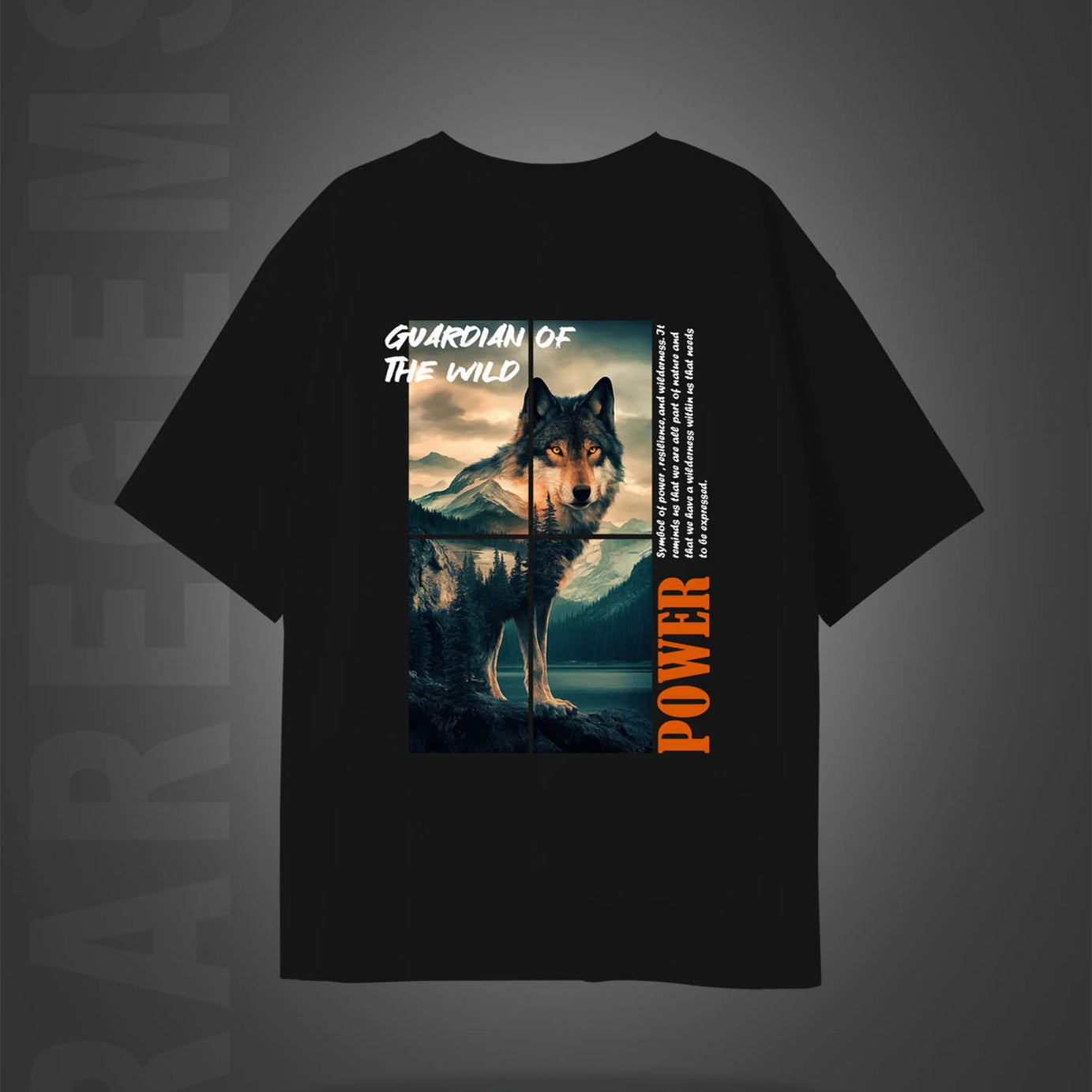 Black Half Sleeves Guardian Of Wild Wolf Printed Oversized T-Shirt