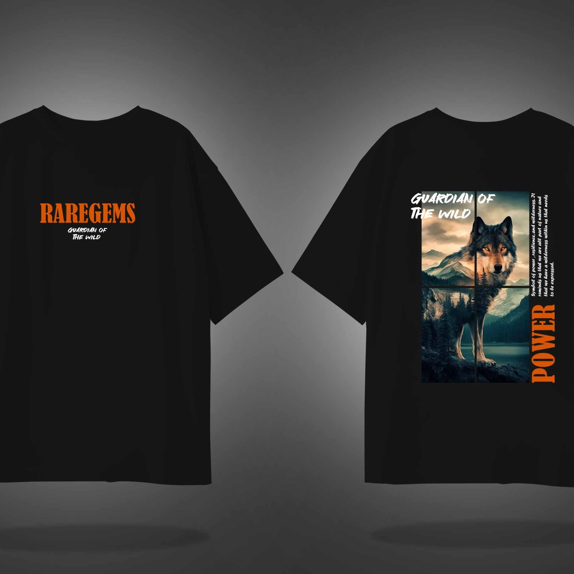 Black Half Sleeves Guardian Of Wild Wolf Printed Oversized T-Shirt
