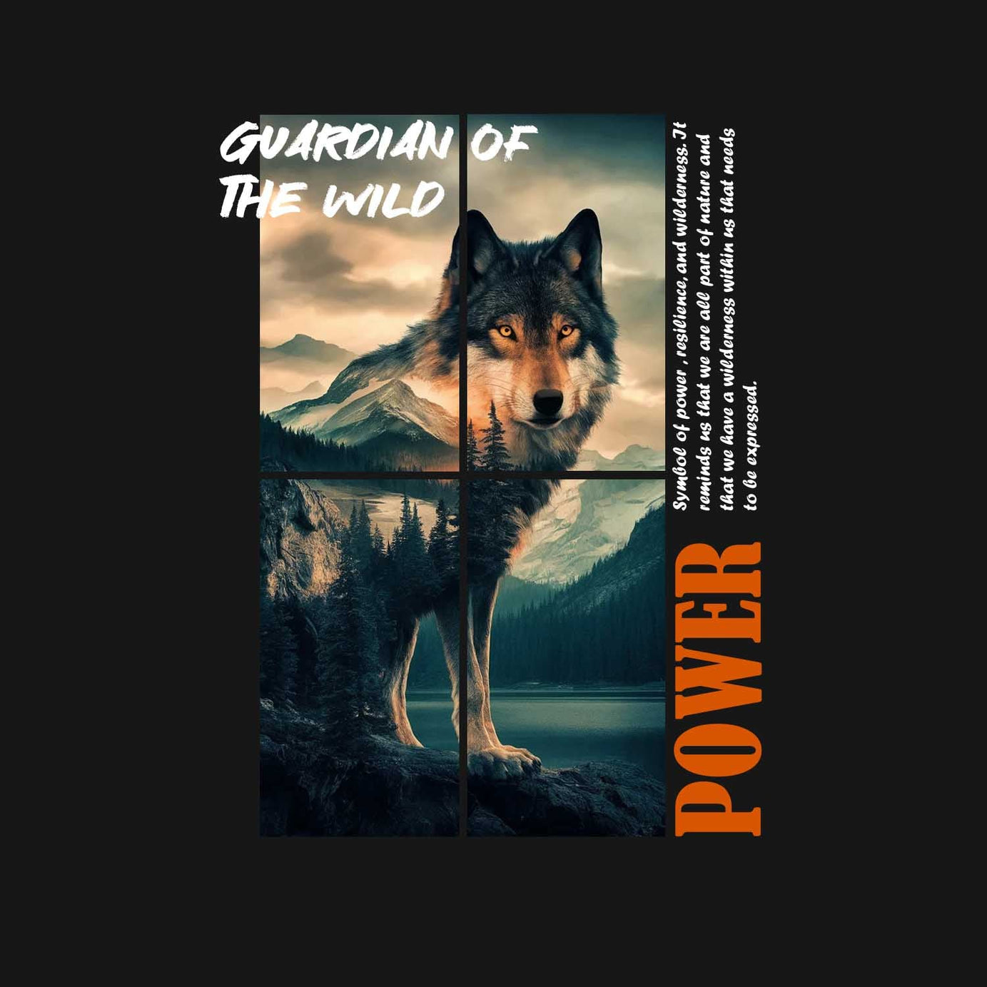 Black Half Sleeves Guardian Of Wild Wolf Printed Oversized T-Shirt