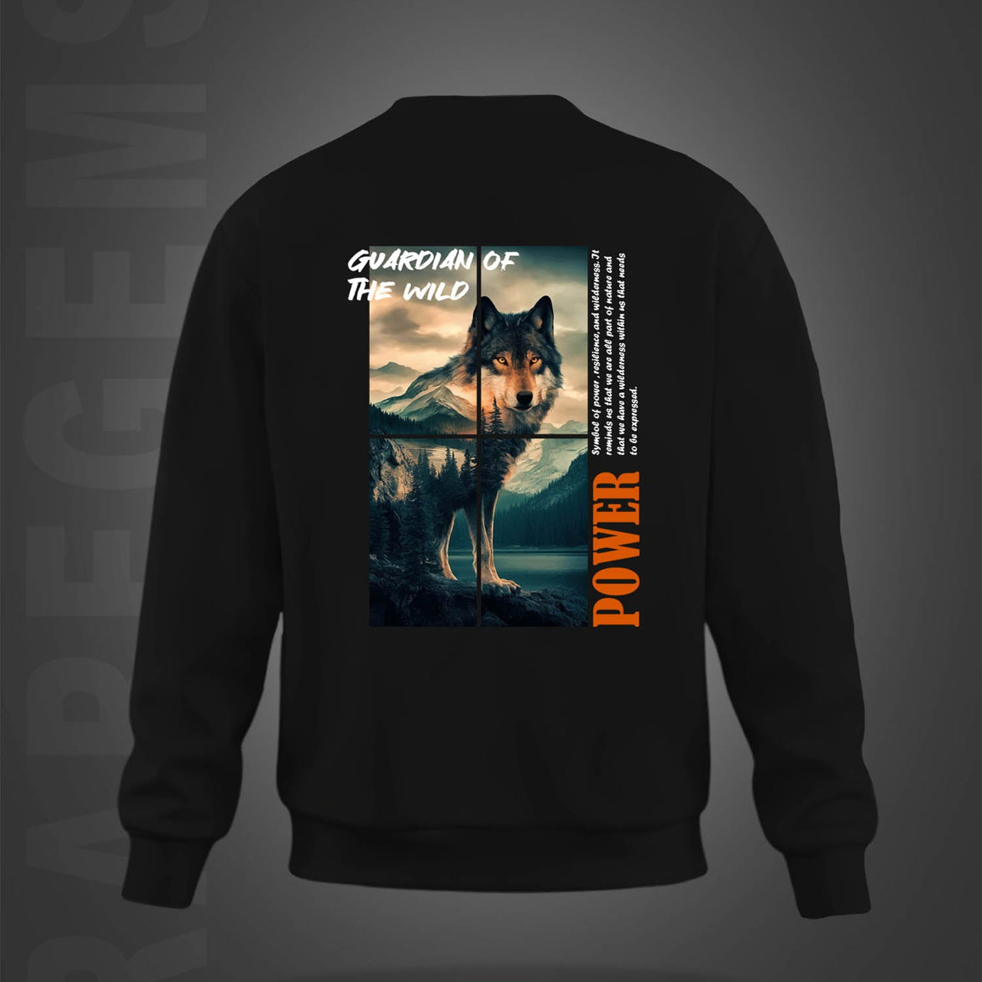 Black  Round Neck Guardian Of Wild Wolf Printed Sweatshirt