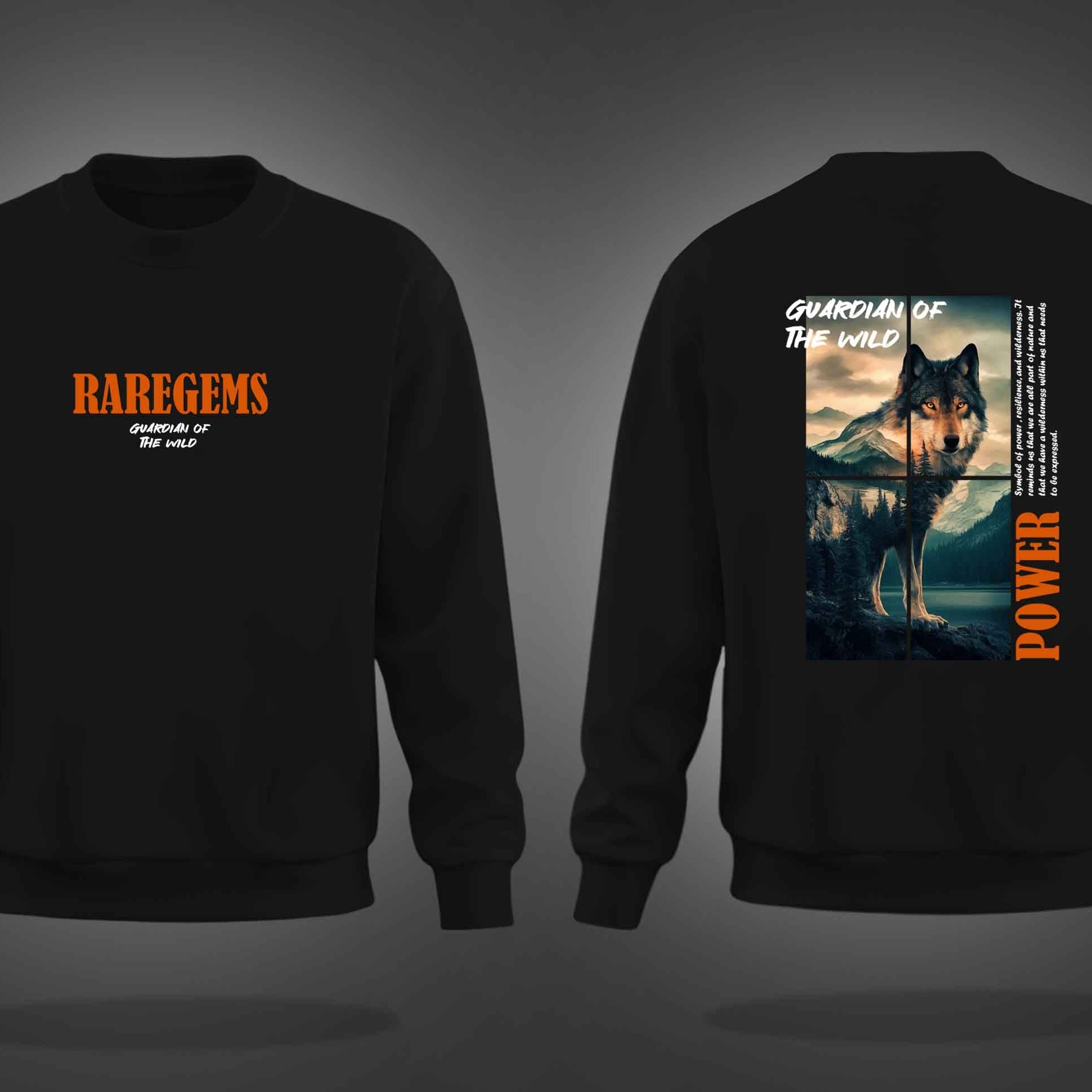 Black  Round Neck Guardian Of Wild Wolf Printed Sweatshirt