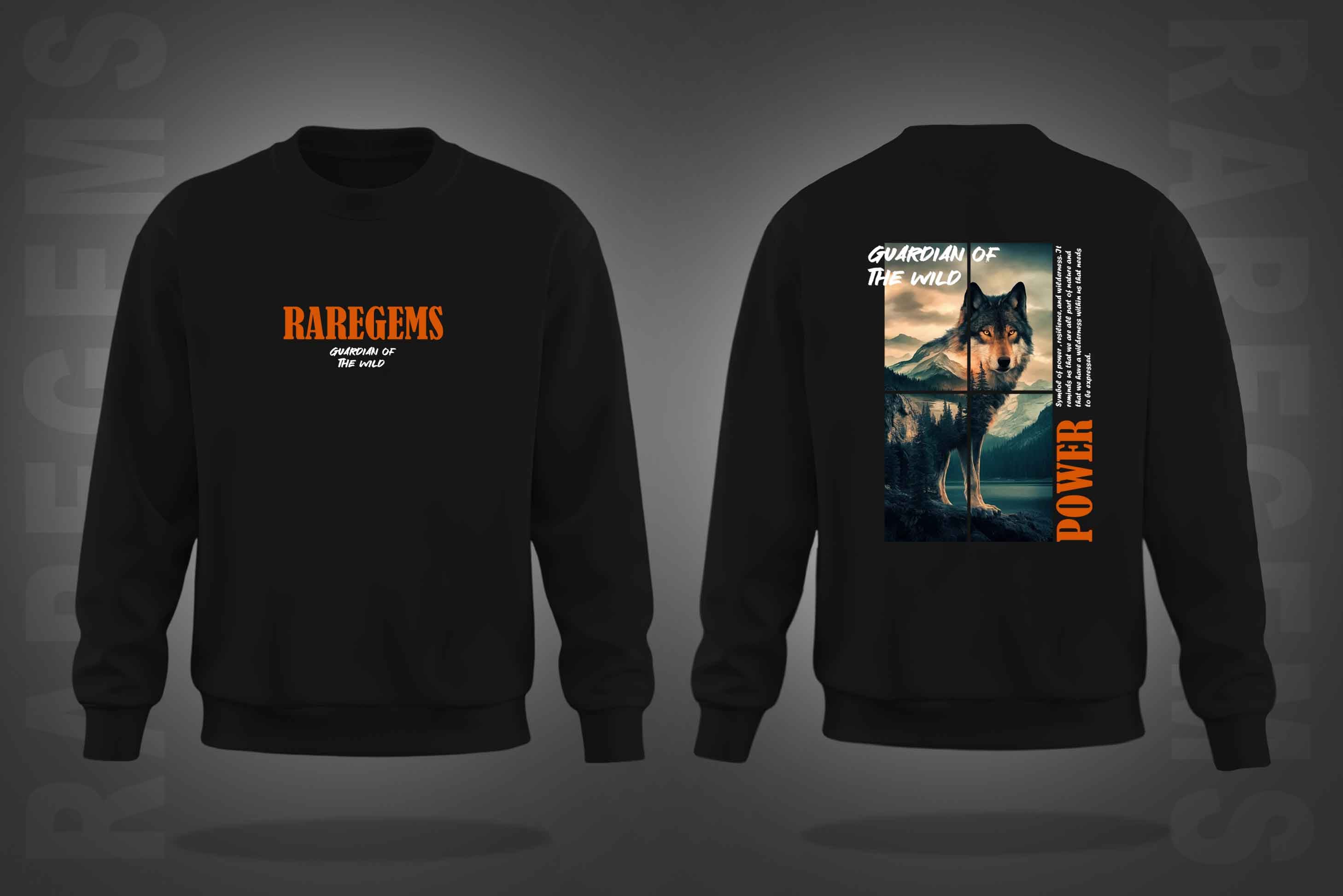 Black  Round Neck Guardian Of Wild Wolf Printed Sweatshirt