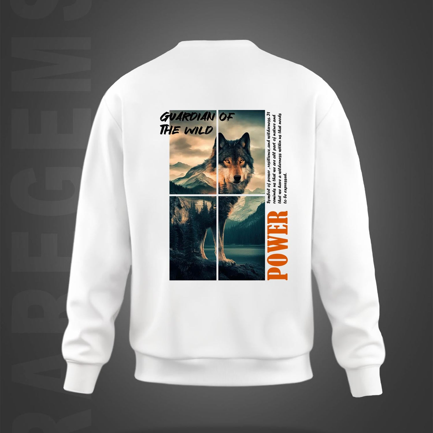 White Round Neck Guardian Of Wild Wolf Printed Sweatshirt
