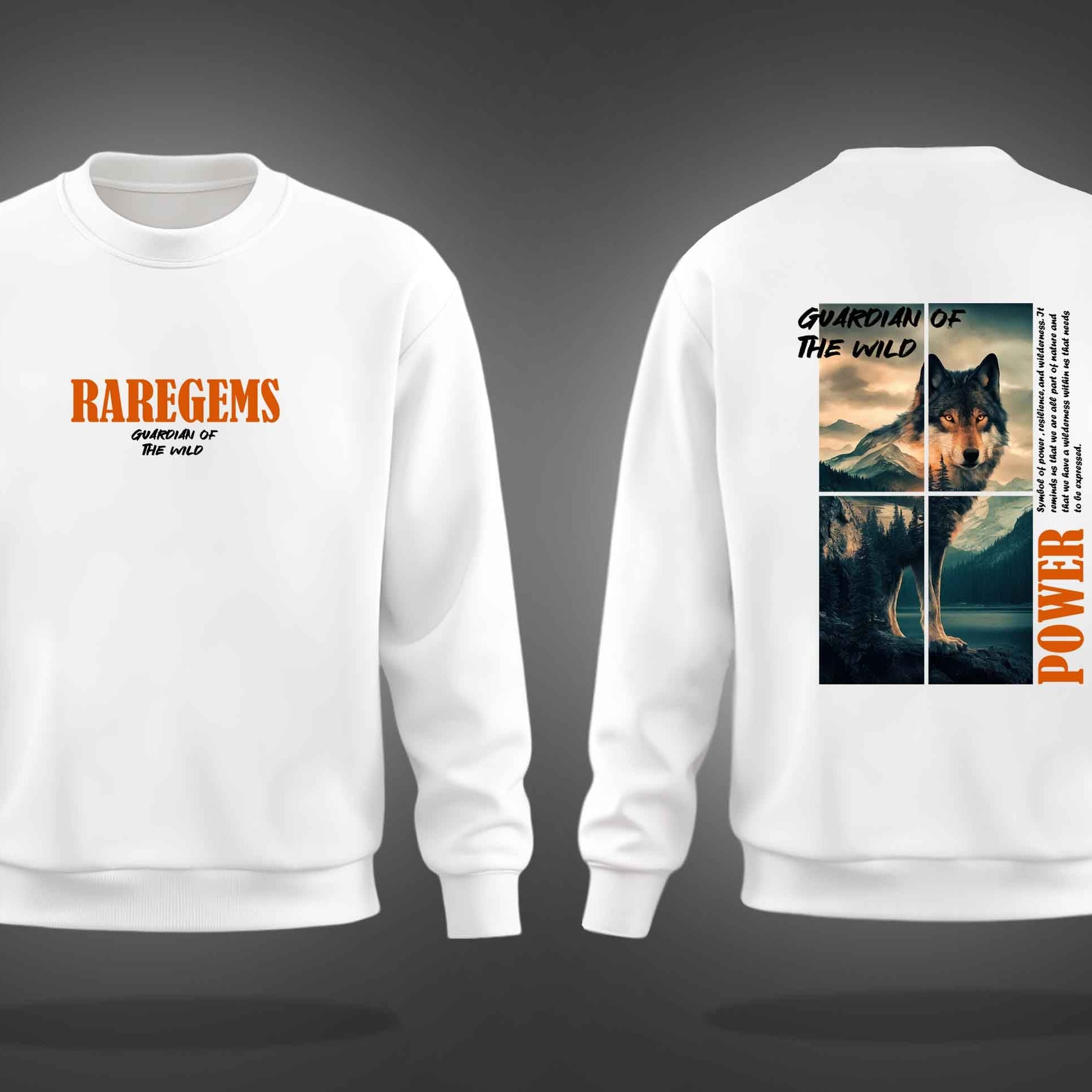 White Round Neck Guardian Of Wild Wolf Printed Sweatshirt