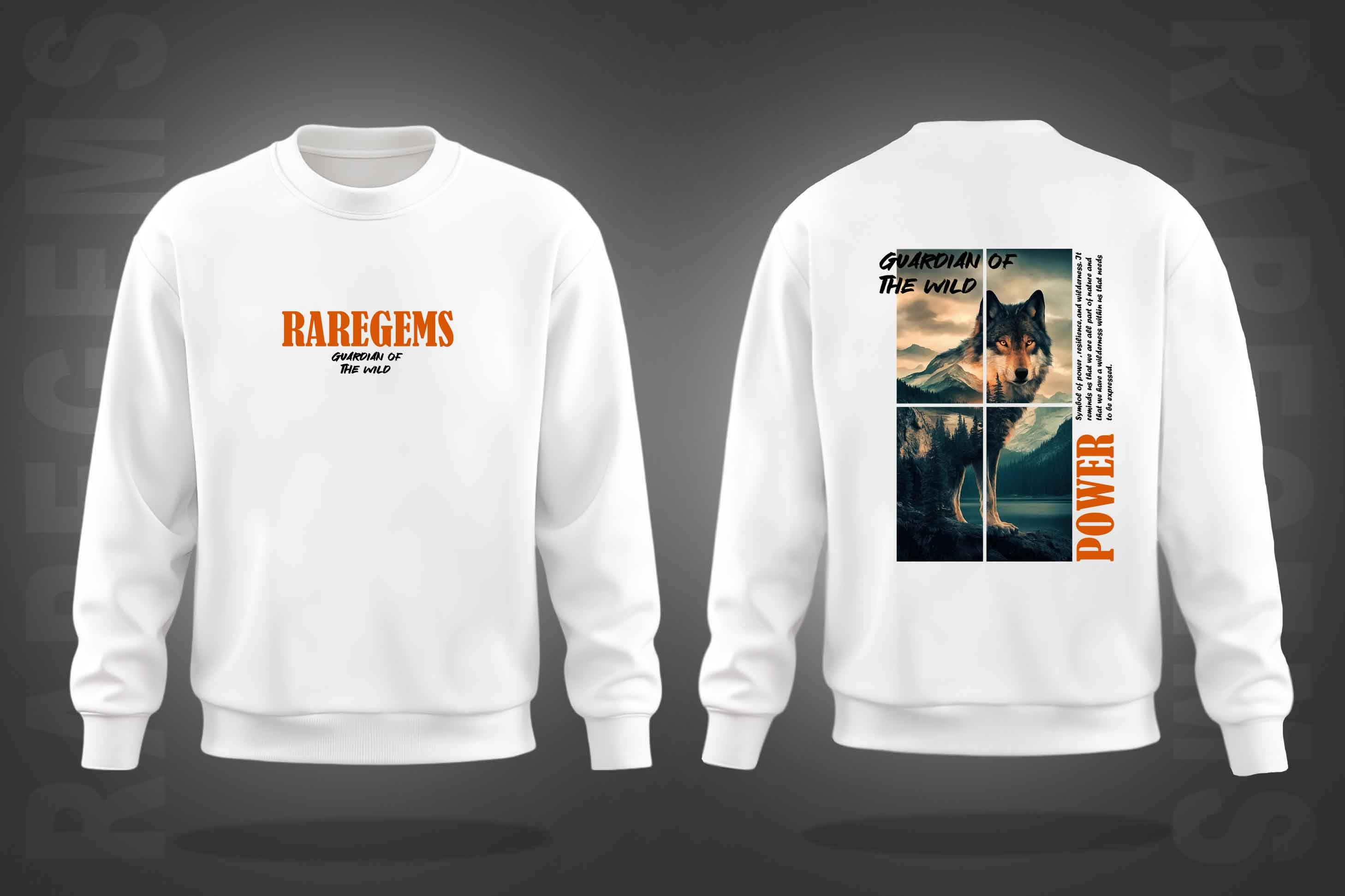 White Round Neck Guardian Of Wild Wolf Printed Sweatshirt