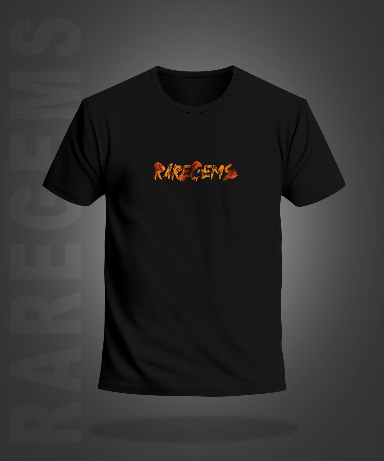 Black Half Sleeve Round Neck Beetle And Bloom Front And Back Printed Regular T-Shirt