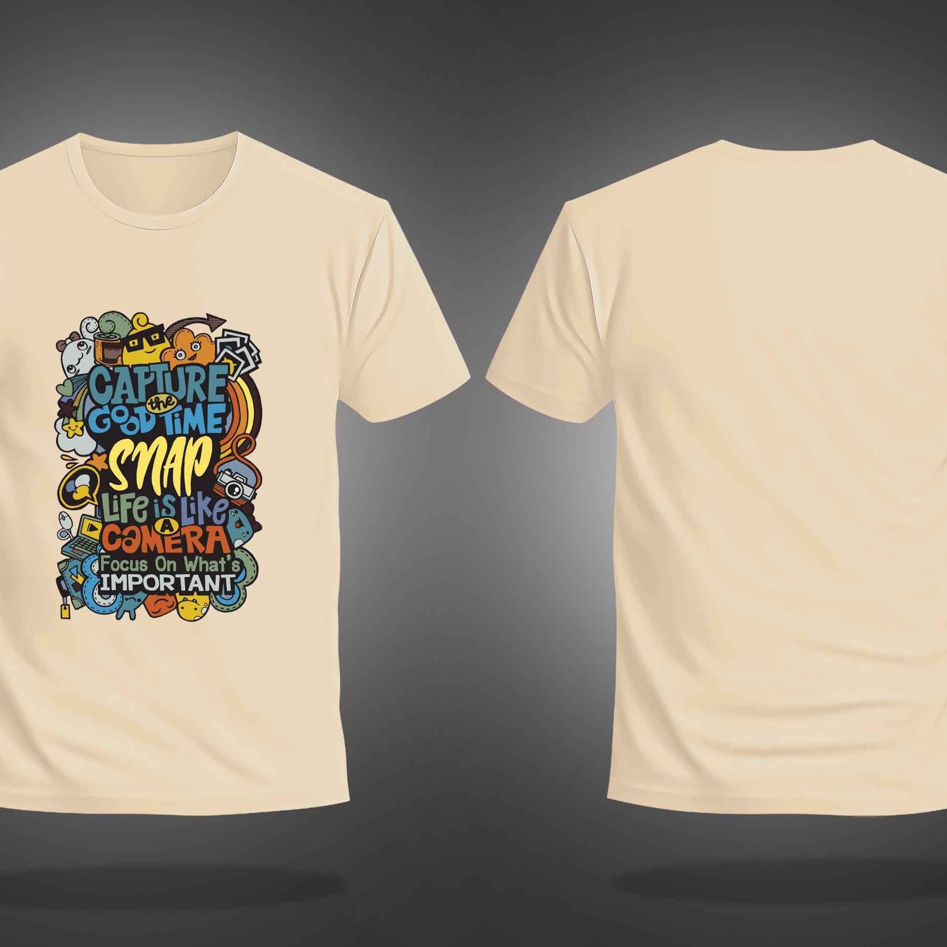 Beige Half Sleeve Round Neck Capture The Good Time Printed Regular T-Shirt