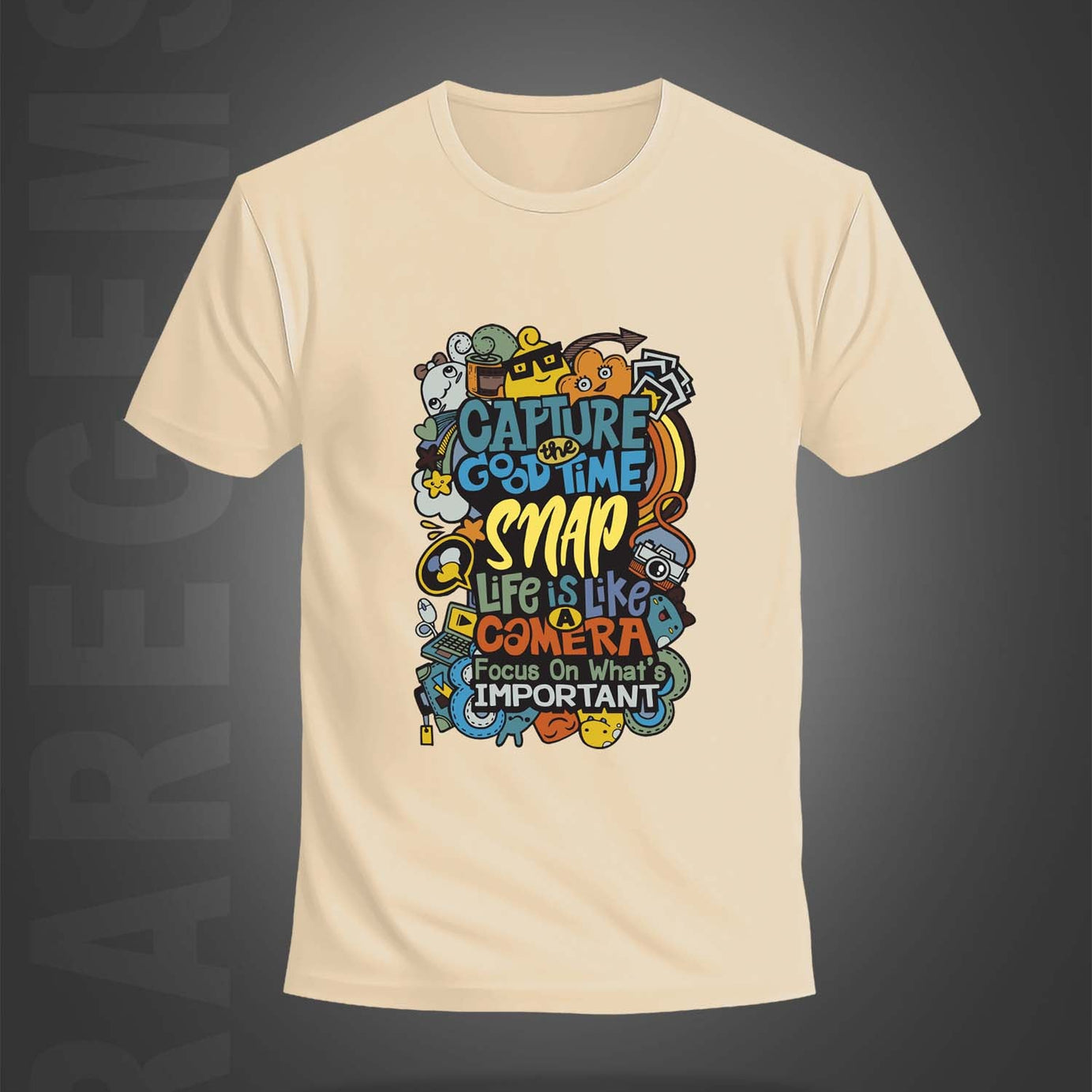 Beige Half Sleeve Round Neck Capture The Good Time Printed Regular T-Shirt