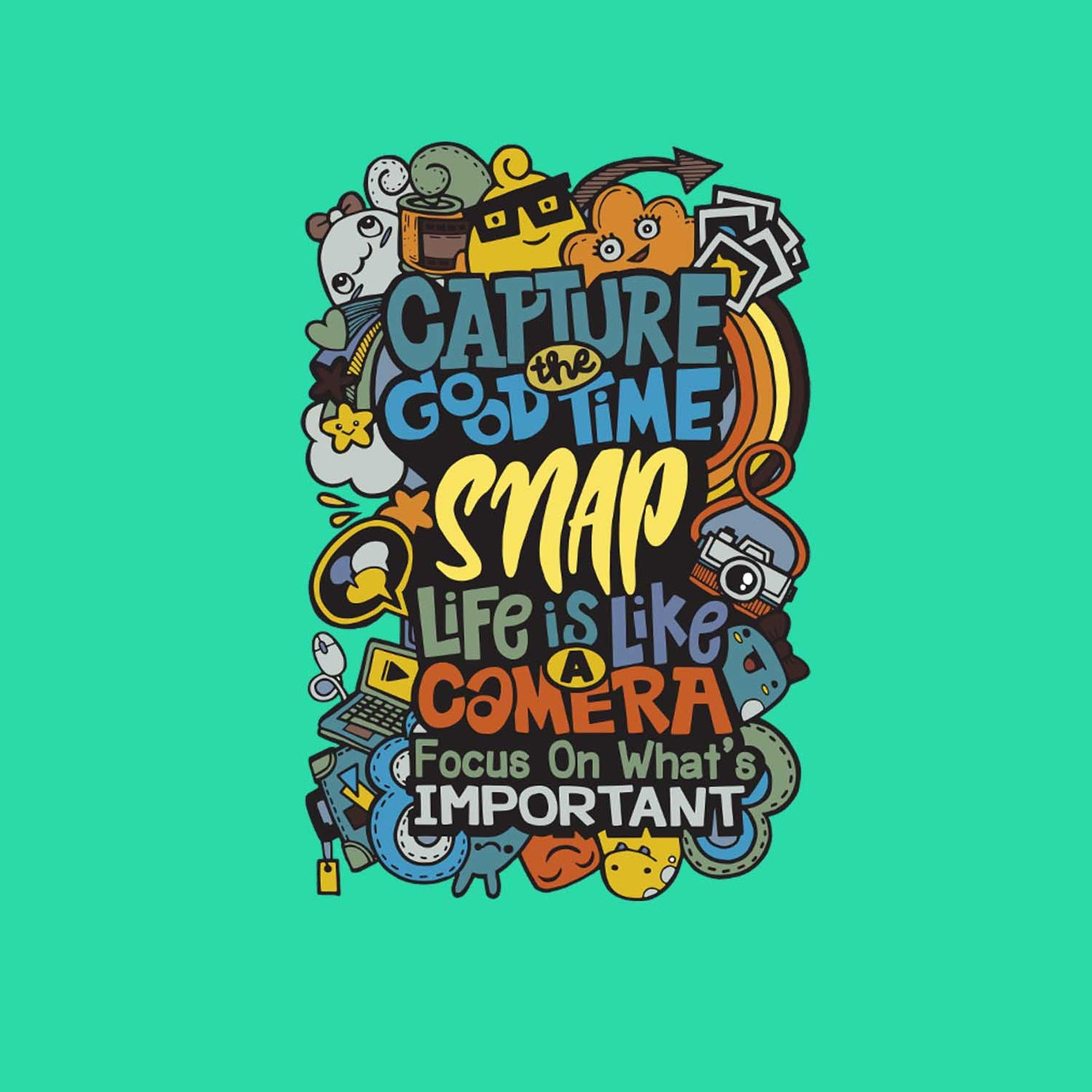 Mint Green Half Sleeve Round Neck Capture The Good Time Printed Regular T-Shirt