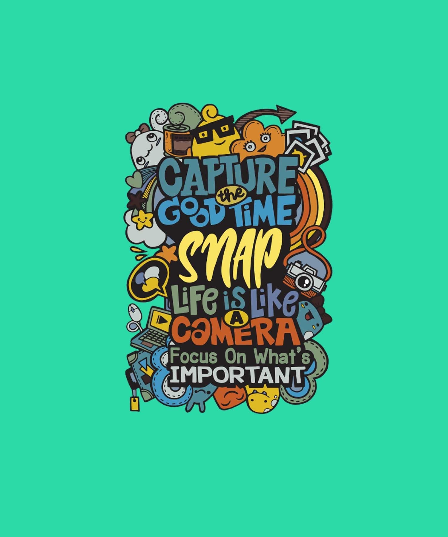 Mint Green Half Sleeve Round Neck Capture The Good Time Printed Regular T-Shirt