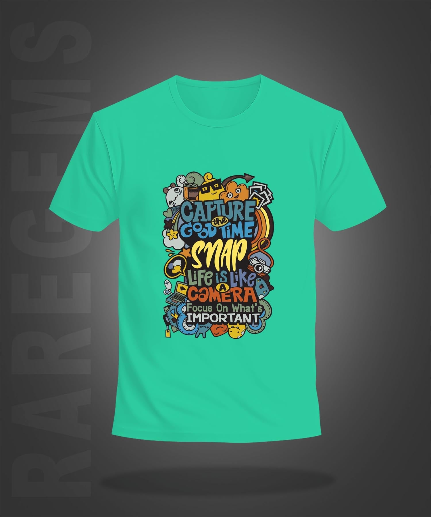 Mint Green Half Sleeve Round Neck Capture The Good Time Printed Regular T-Shirt