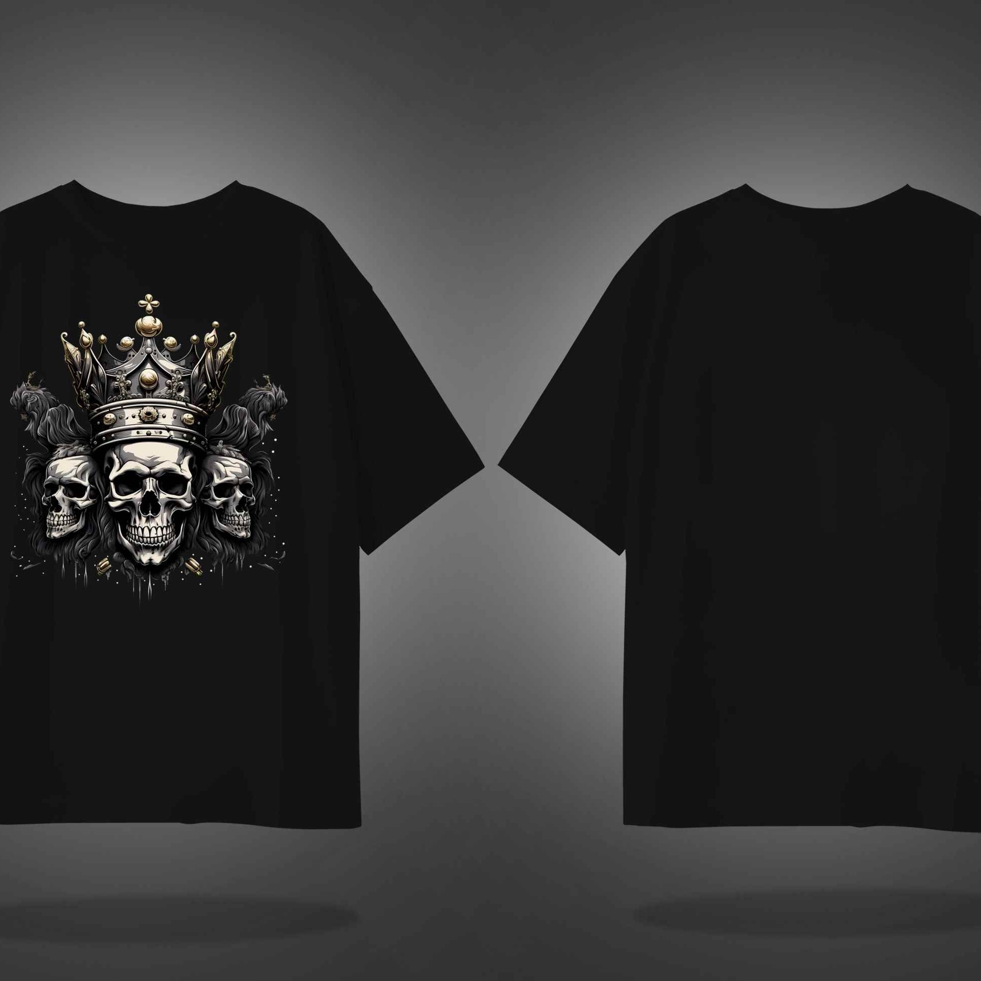 Black Half Sleeves Three Skulls Printed Oversized T-Shirt