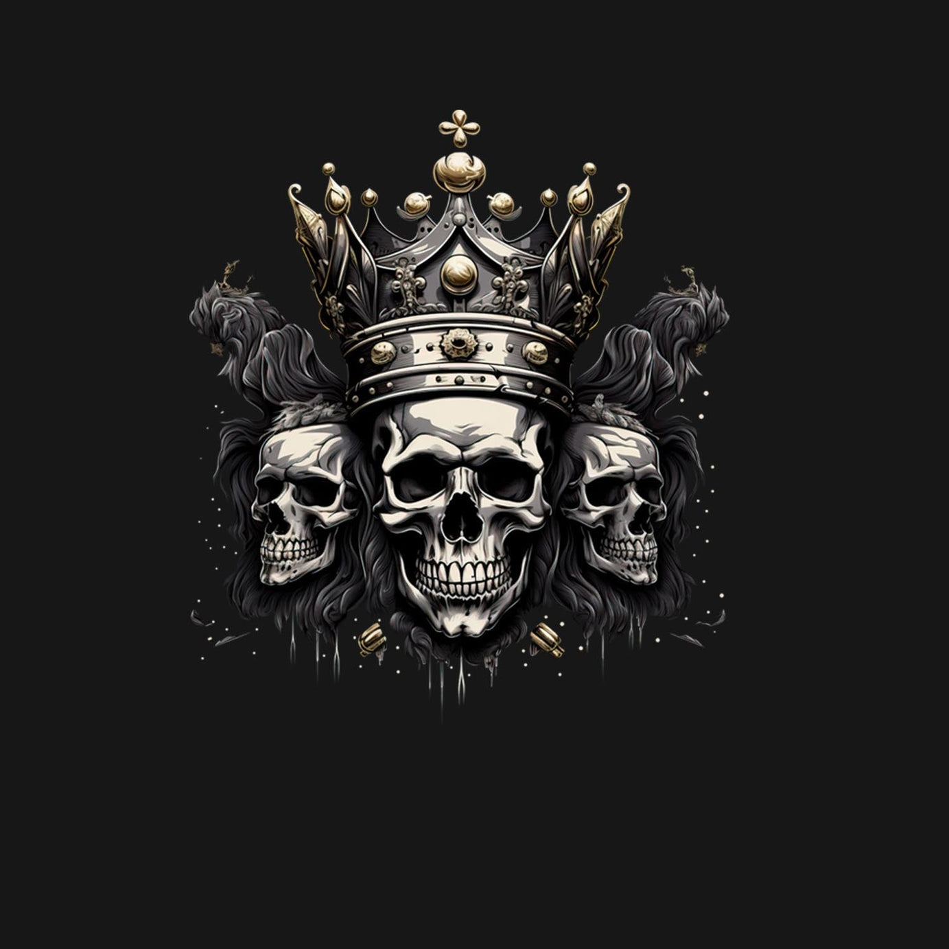 Black Half Sleeves Three Skulls Printed Oversized T-Shirt