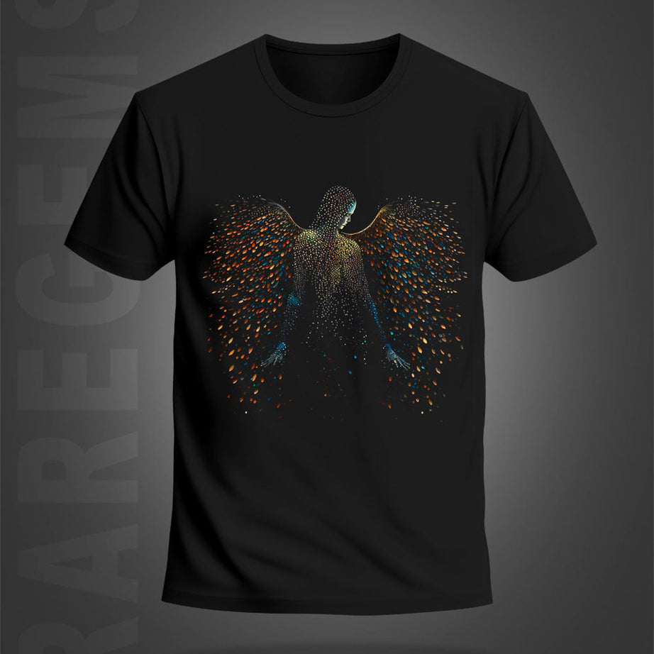 Black Half Sleeve Round Neck Angel Printed Regular T-Shirt