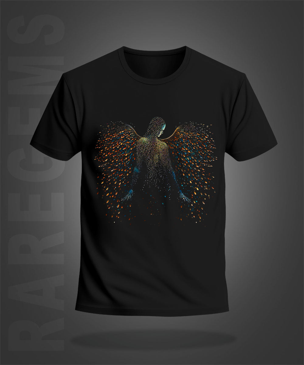 Black Half Sleeve Round Neck Angel Printed Regular T-Shirt