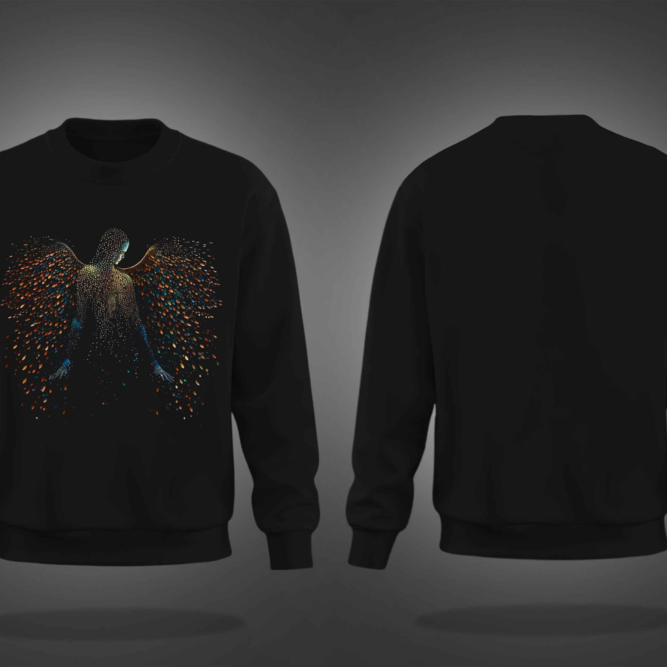 Black Round Neck Angel Printed Sweatshirt