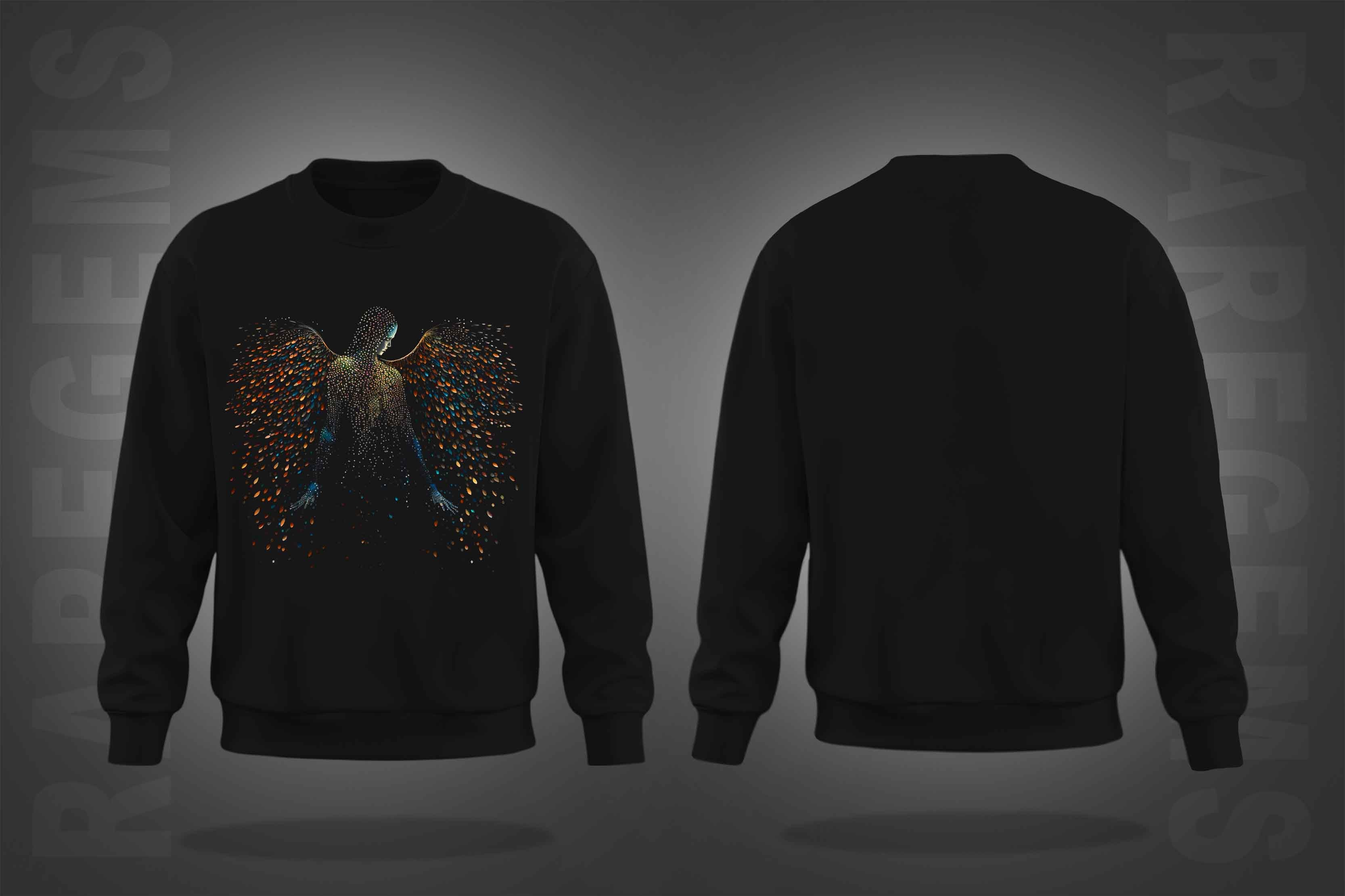 Black Round Neck Angel Printed Sweatshirt