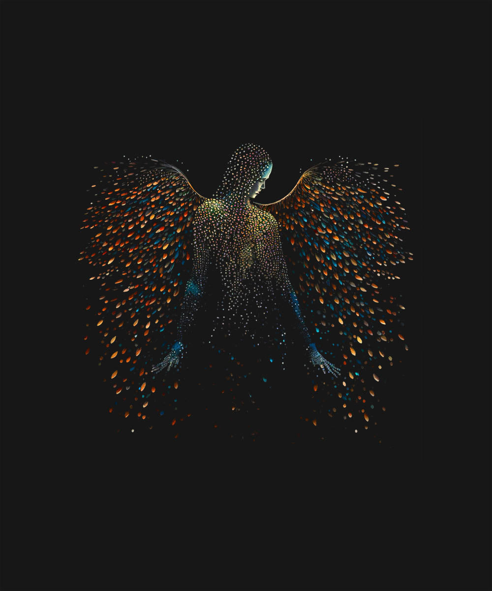 Black Half Sleeve Round Neck Angel Printed Regular T-Shirt