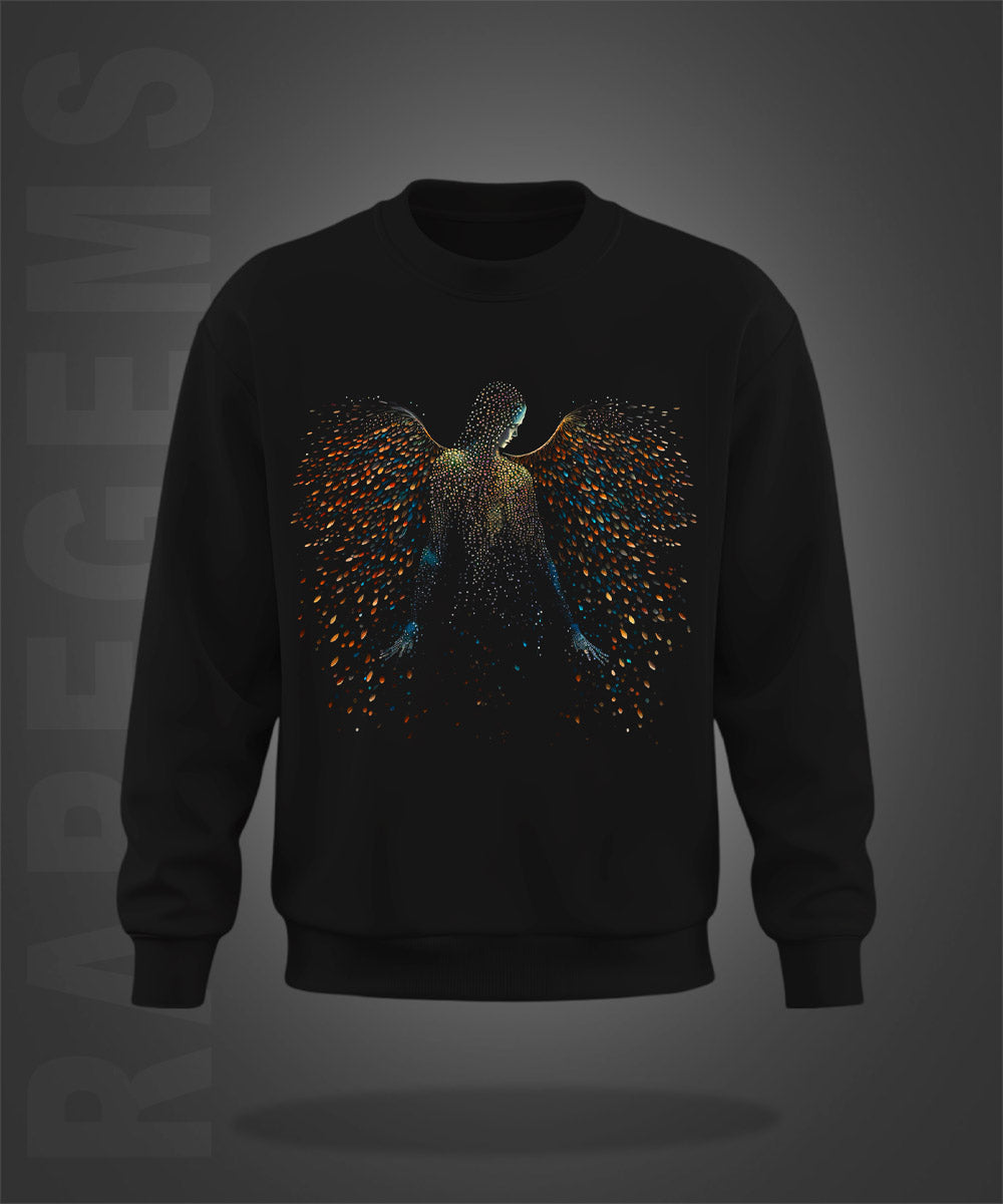 Black Round Neck Angel Printed Sweatshirt