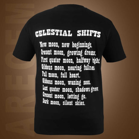 Black Half Sleeve Round Neck Celestial Shifts Printed Regular T-Shirt