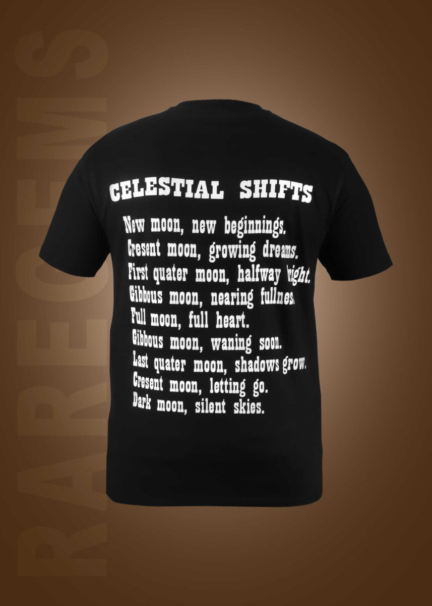 Black Half Sleeve Round Neck Celestial Shifts Printed Regular T-Shirt