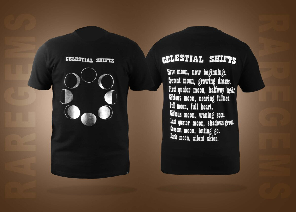 Black Half Sleeve Round Neck Celestial Shifts Printed Regular T-Shirt